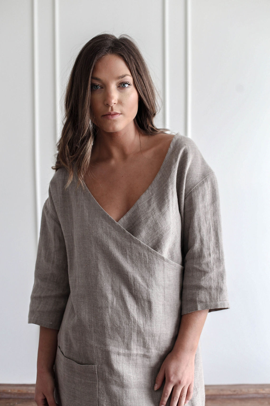 Nomi Designs linen 3/4 sleeve knee length natural tunic