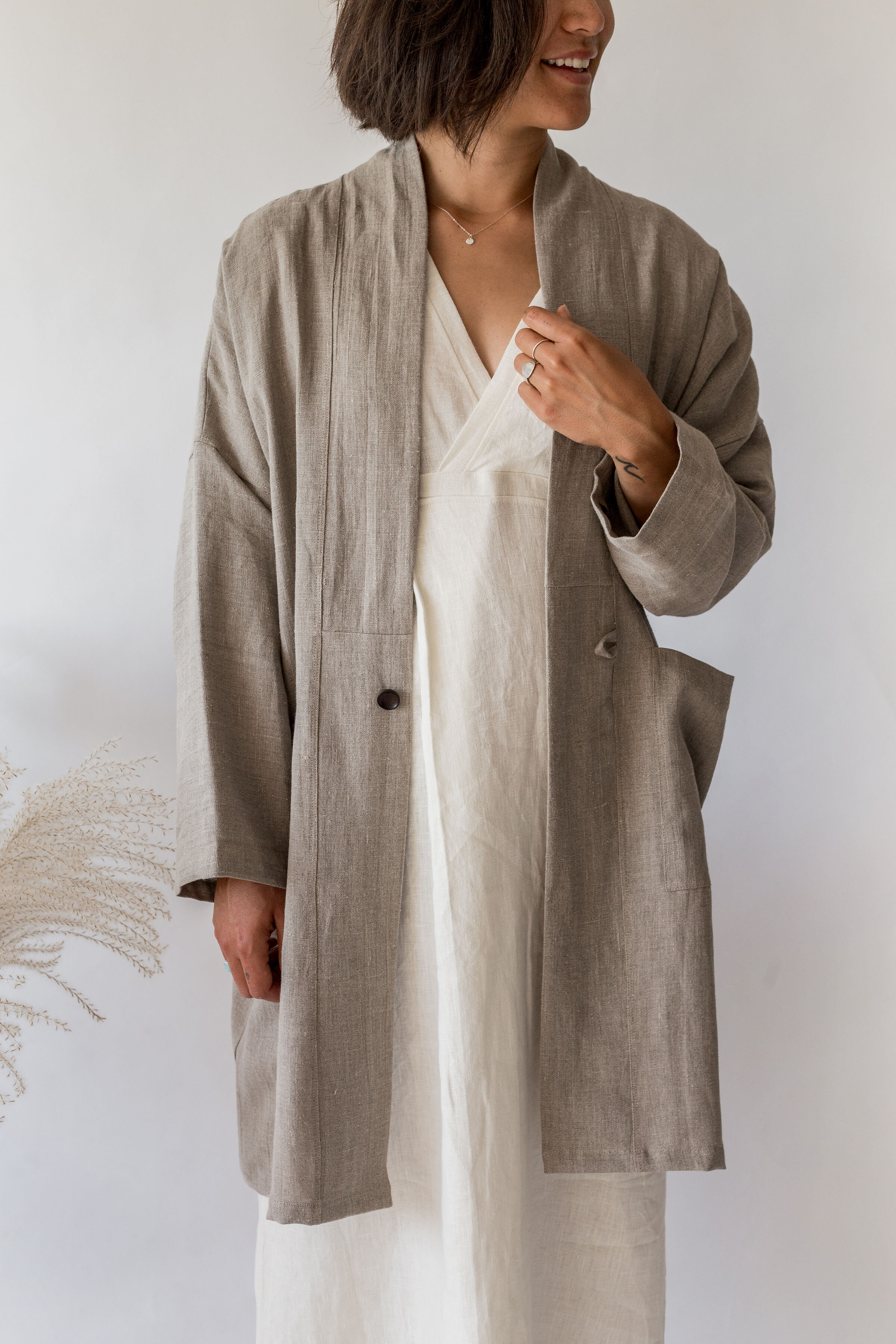 Kim long jacket in natural  Nicole maxi dress long sleeves in Ivory  copy.jpg