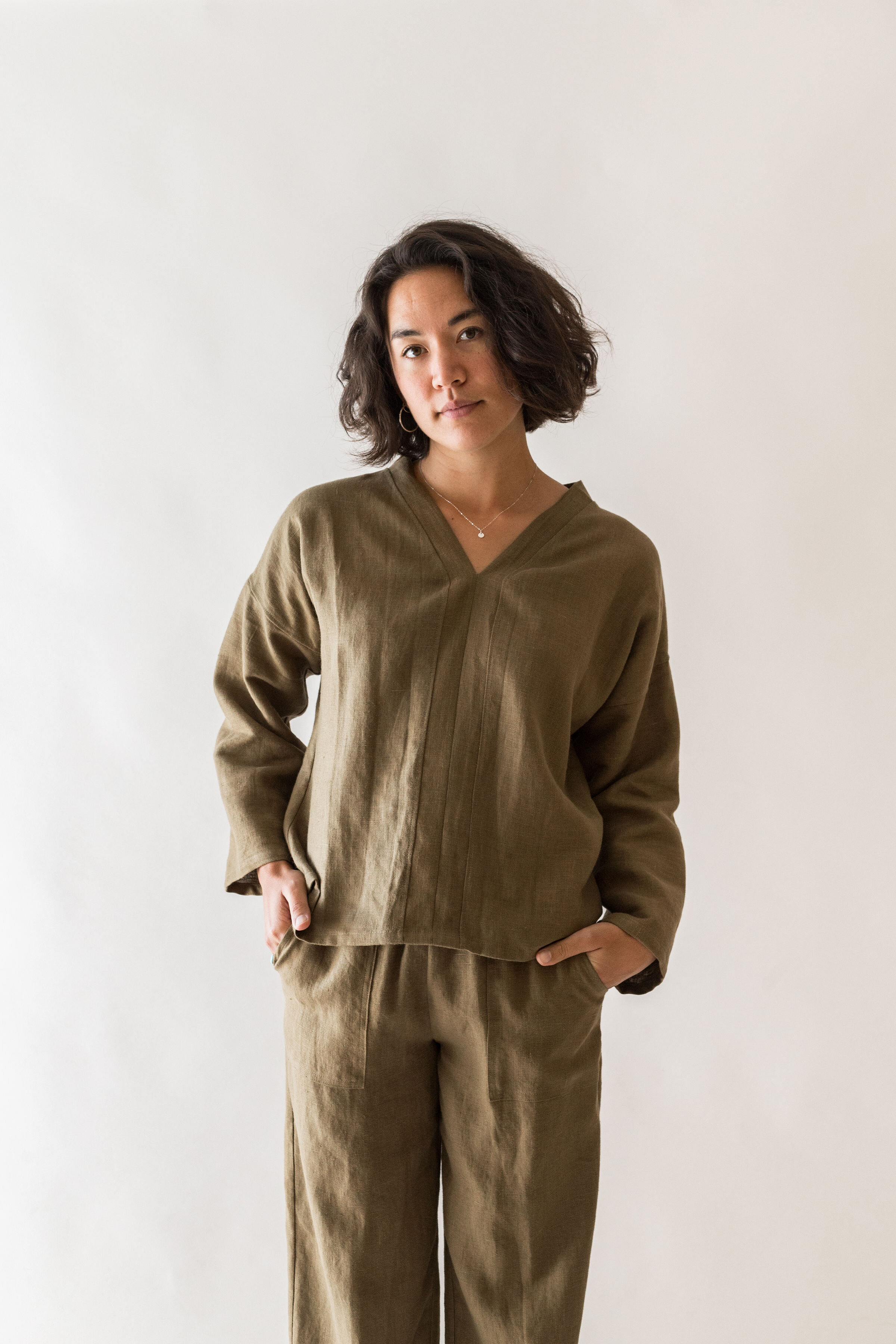 Nomi Designs Linen Top Donna long sleeve  in Dark Moss.jpg