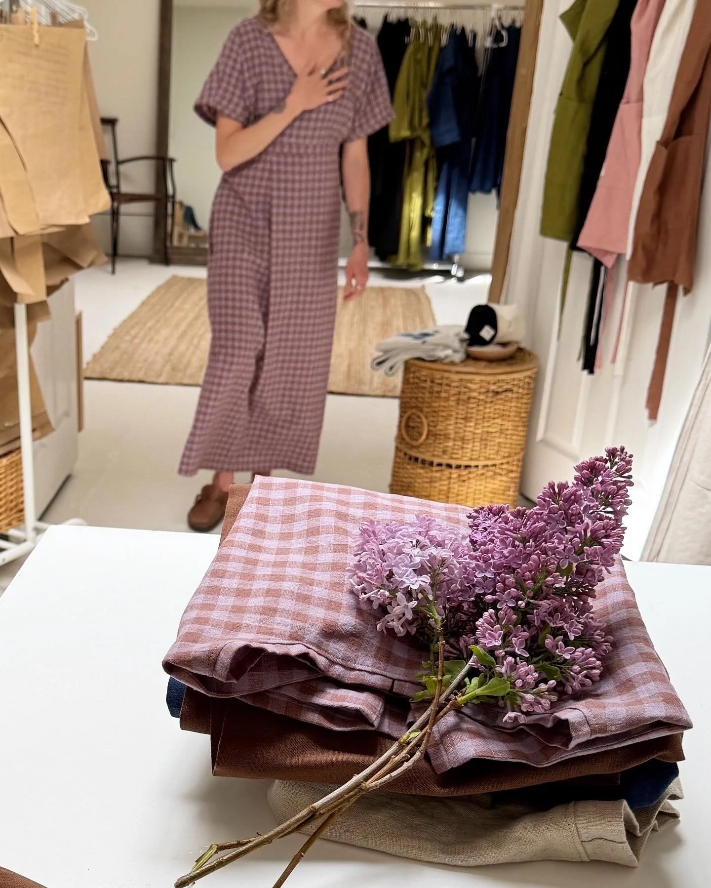 A behind-the-scenes shoot in my studio with @berkleyvopnfjord and @michaela.evanow, two truly talented and amazing women.
⠀⠀⠀⠀⠀⠀⠀⠀⠀
All the new pieces, fresh fabrics, and the studio vibe. 
It was such a fun, magical, creative day. 
⠀⠀⠀⠀⠀⠀⠀⠀⠀
My heart