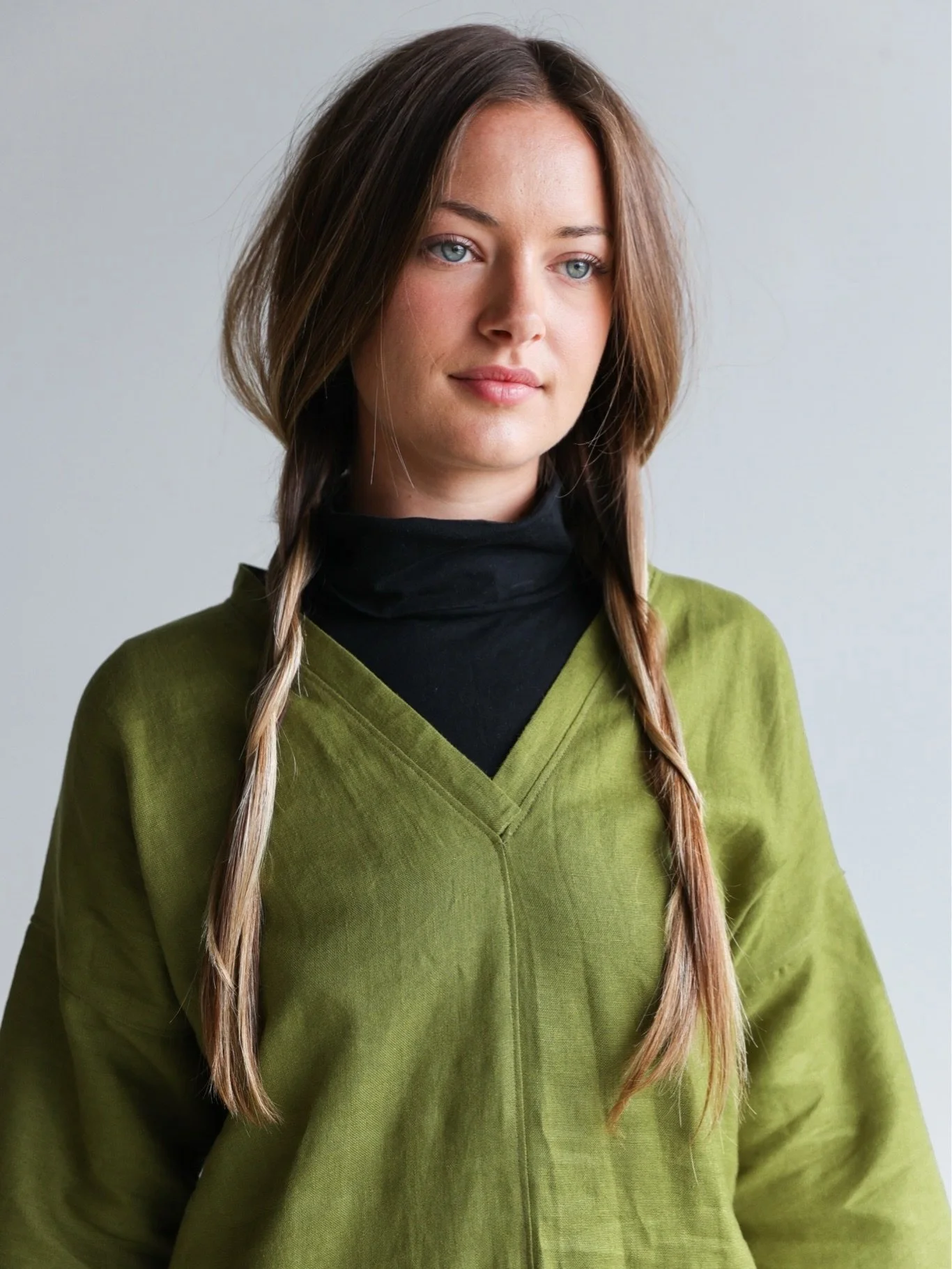 When Jacquie came out of the fitting room in the Hayley dress, layered over a black sweater and paired with tall boots, it brought all the &rsquo;70s vintage vibes I love.

We decided to bring this look to life in our shoot with a minimalist backgrou