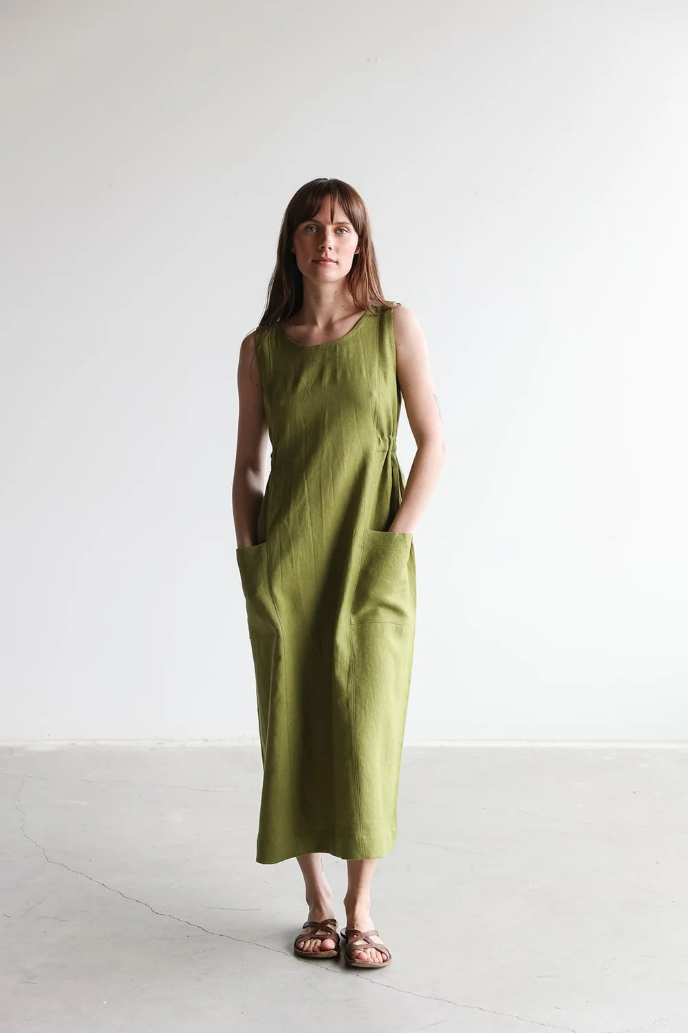 Roz Sleeveless Linen Midi Dress | Made in Canada Nomi Designs Roz Sleeveless Linen Midi Dress | Made in Canada Nomi Designs