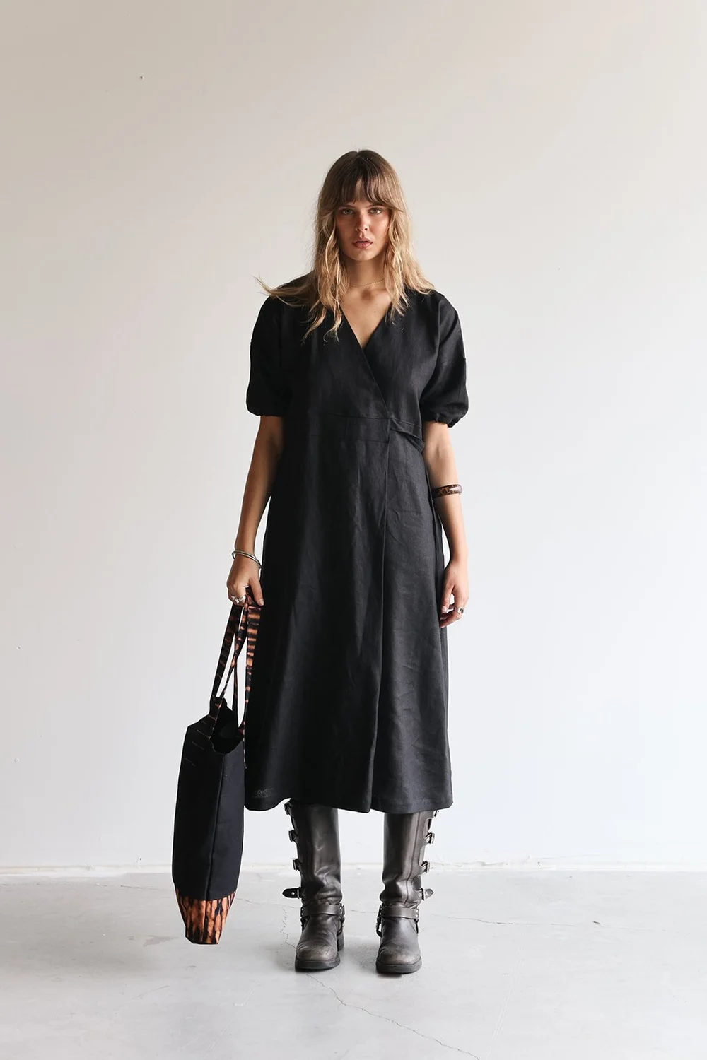 Mila Linen Wrap Dress, V-Neck | Made in Canada  Nomi Designs