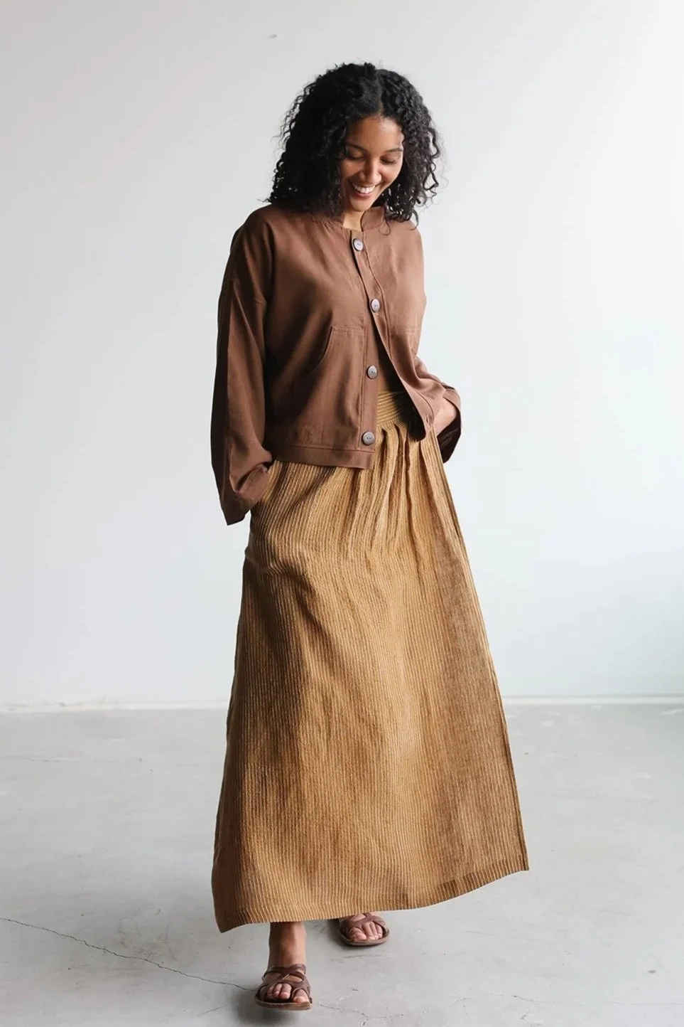 nomi-designs-linen-jacket-cocoa-wrap-skir-ginger-front.jpg