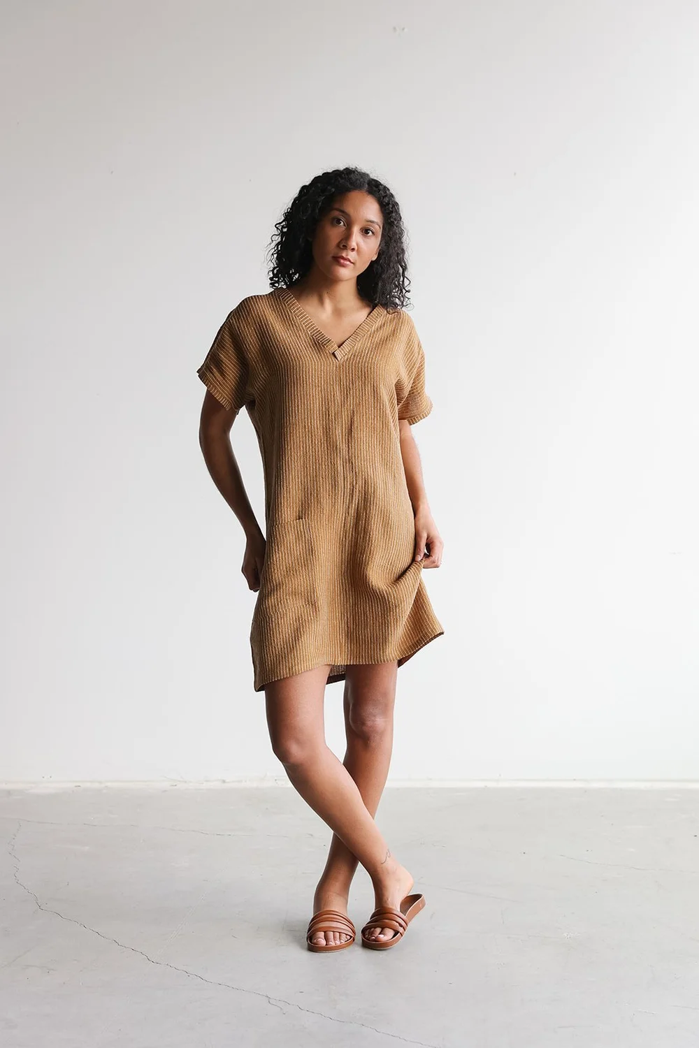 chinese dress ladies Linen Blend Shirt Dress Linen / M main image 0