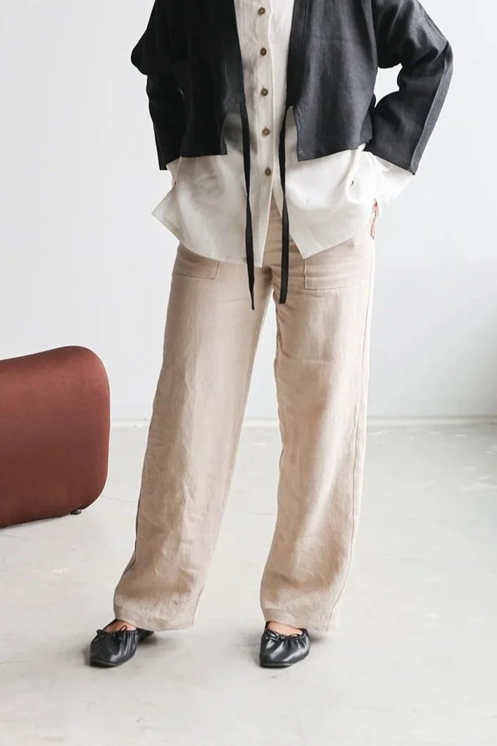 linen-wrap-top-black-ivory-shirt-natural-pants-front.jpg