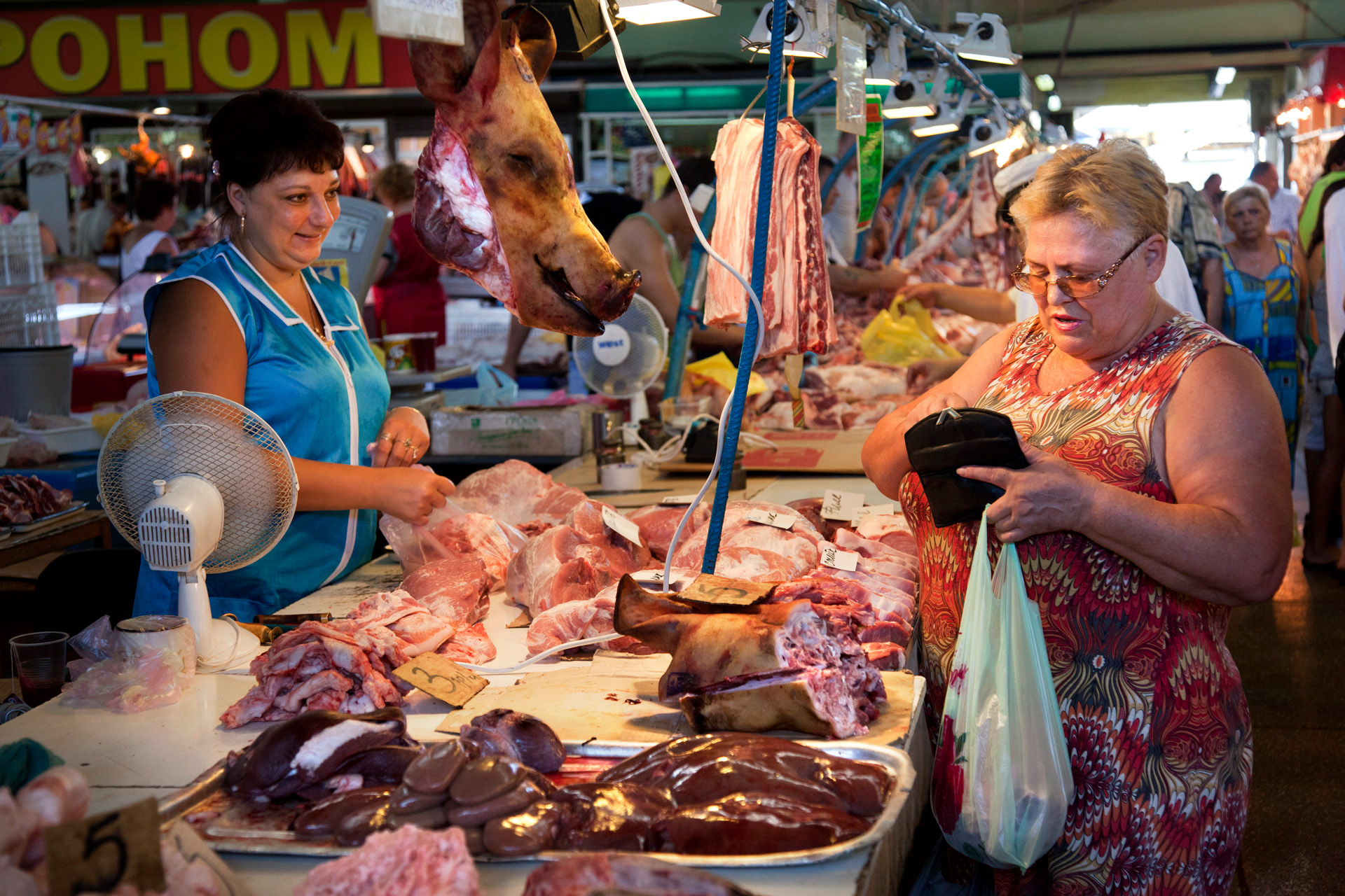  The central market in Yalta is a cornucopia of meat, jars of pickled vegetables, honey, and other fruits of Crimea's fertile soil.  Yalta, Crimea  