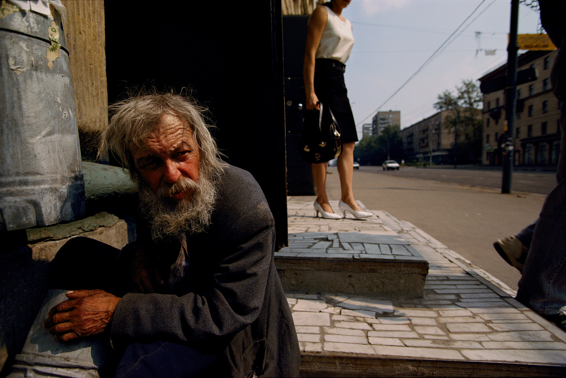  In the early 1990s, the homeless became a feature of Moscow street life. This man was evicted from his apartment by his own son, who decided he needed the space for his live-in girlfriend.  Moscow, Russia  