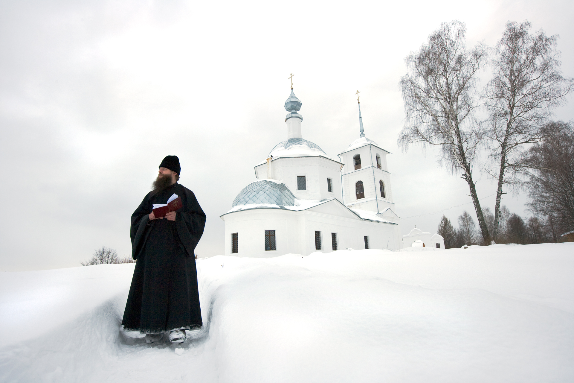  Father Sevastyan meditates at Svytao-Kazansky hermitage, one of many Russian Orthodox communities resurrecting across the land.  Near Murom, Russia  