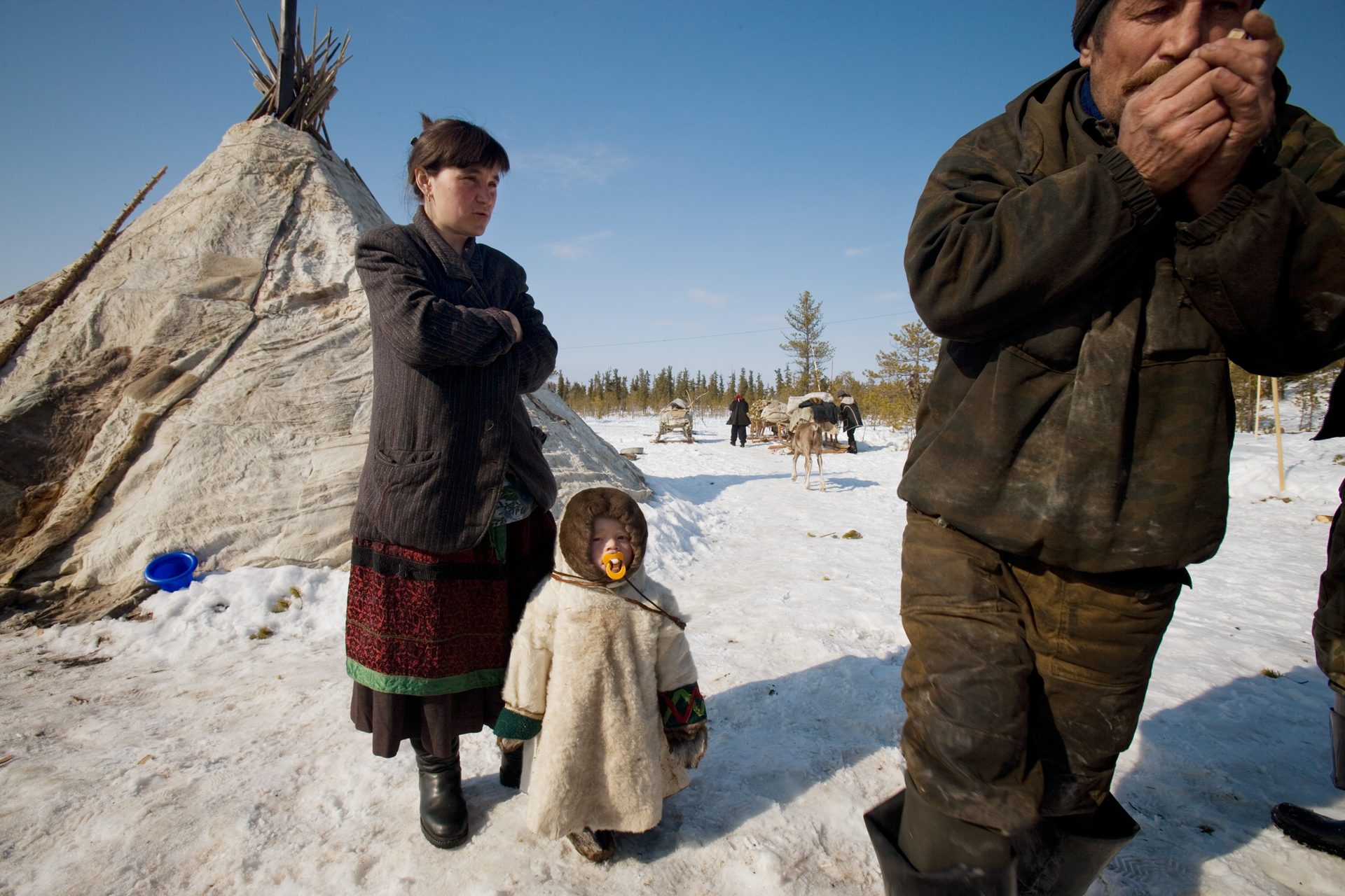  Traditional life for this young family of Nenets is being threatened by booming oil development in the Khanty-Mansiysk region.  Near Saranpaul, Russia  