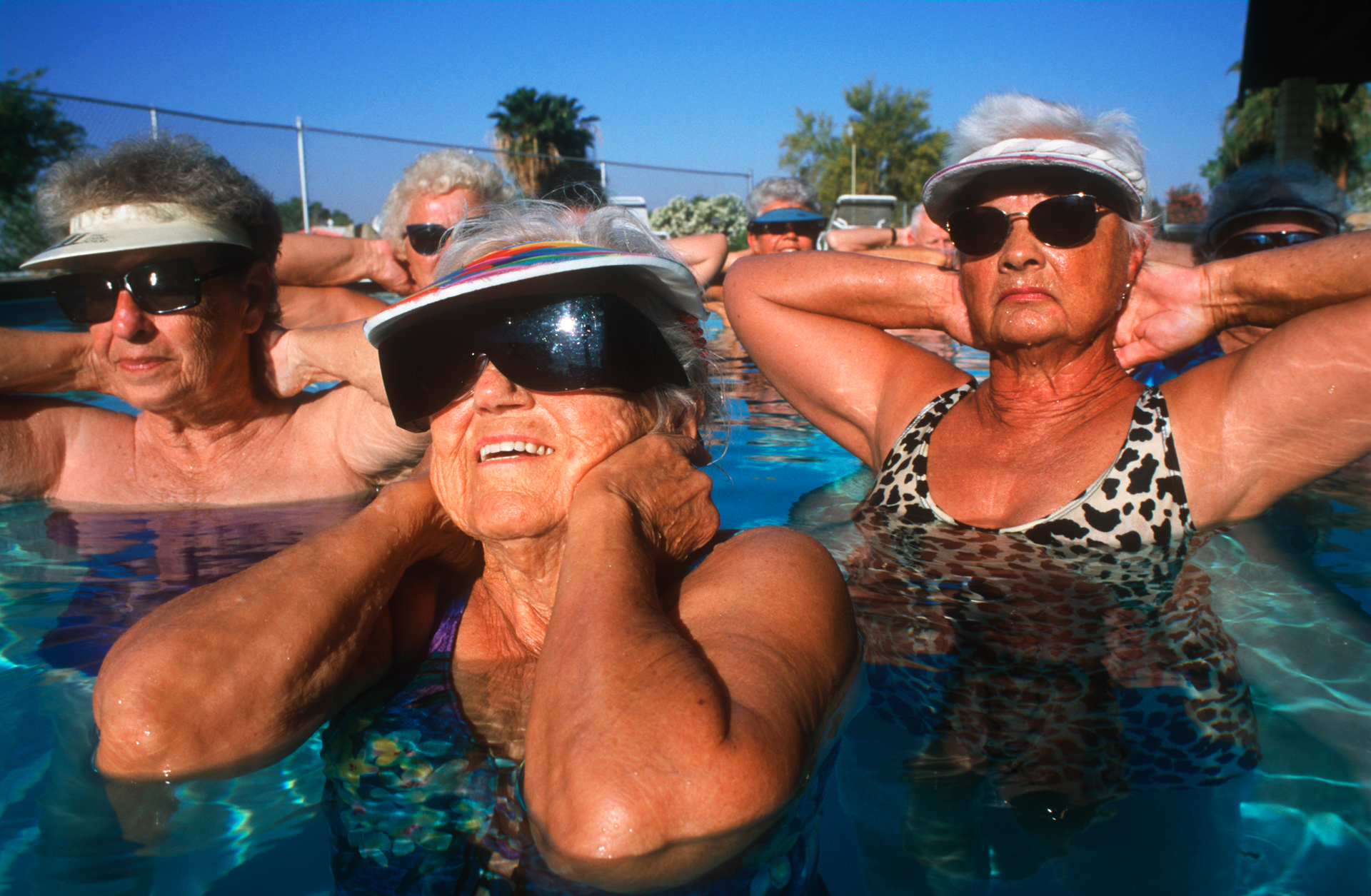  Salton City's low costs and hot climes attract thousands of retirees, or “snowbirds” like these women, enjoying morning pool exercises at the Fountain Of Youth Spa.  Niland  