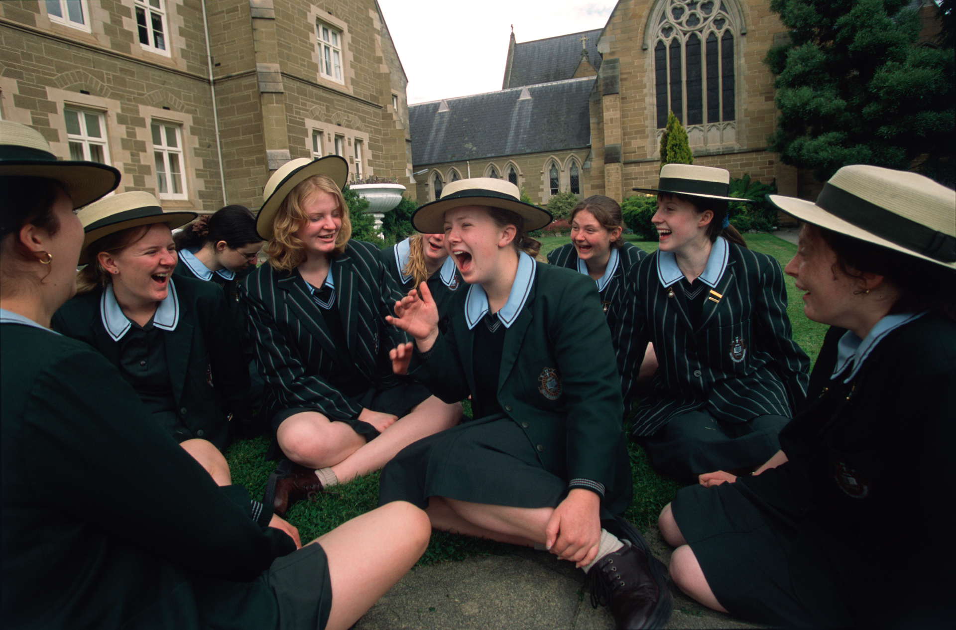  Looking forward to the Christmas/Summer break, a group of students at St. Mary's College, a Catholic High School for girls in Hobart gather on the College lawn during their last day of school.  Hobart  