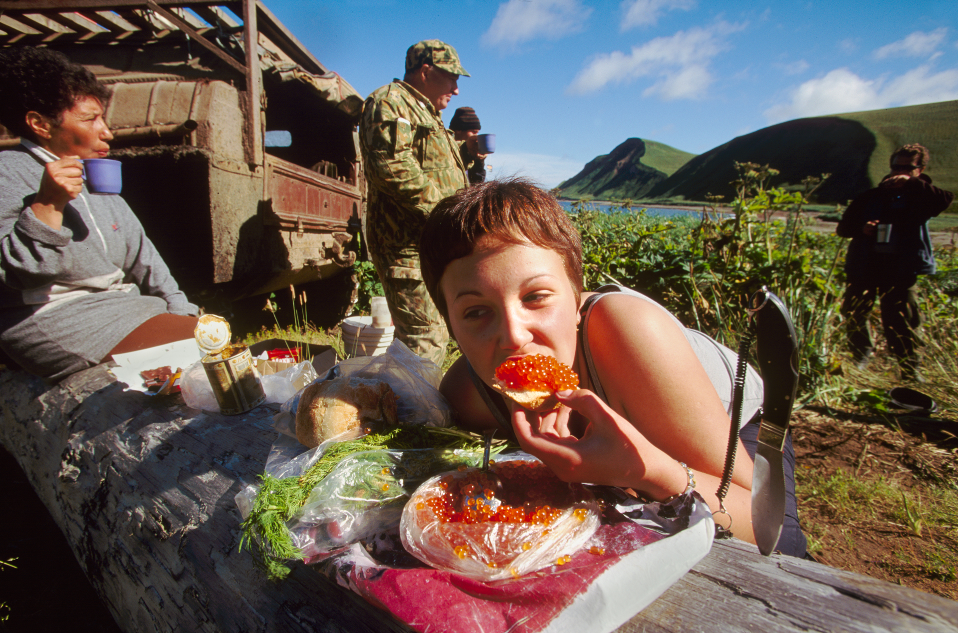  Bering Island’s Commander Bay provided fresh fish and caviar for this picnic dinner.  Bering Island, Russia  