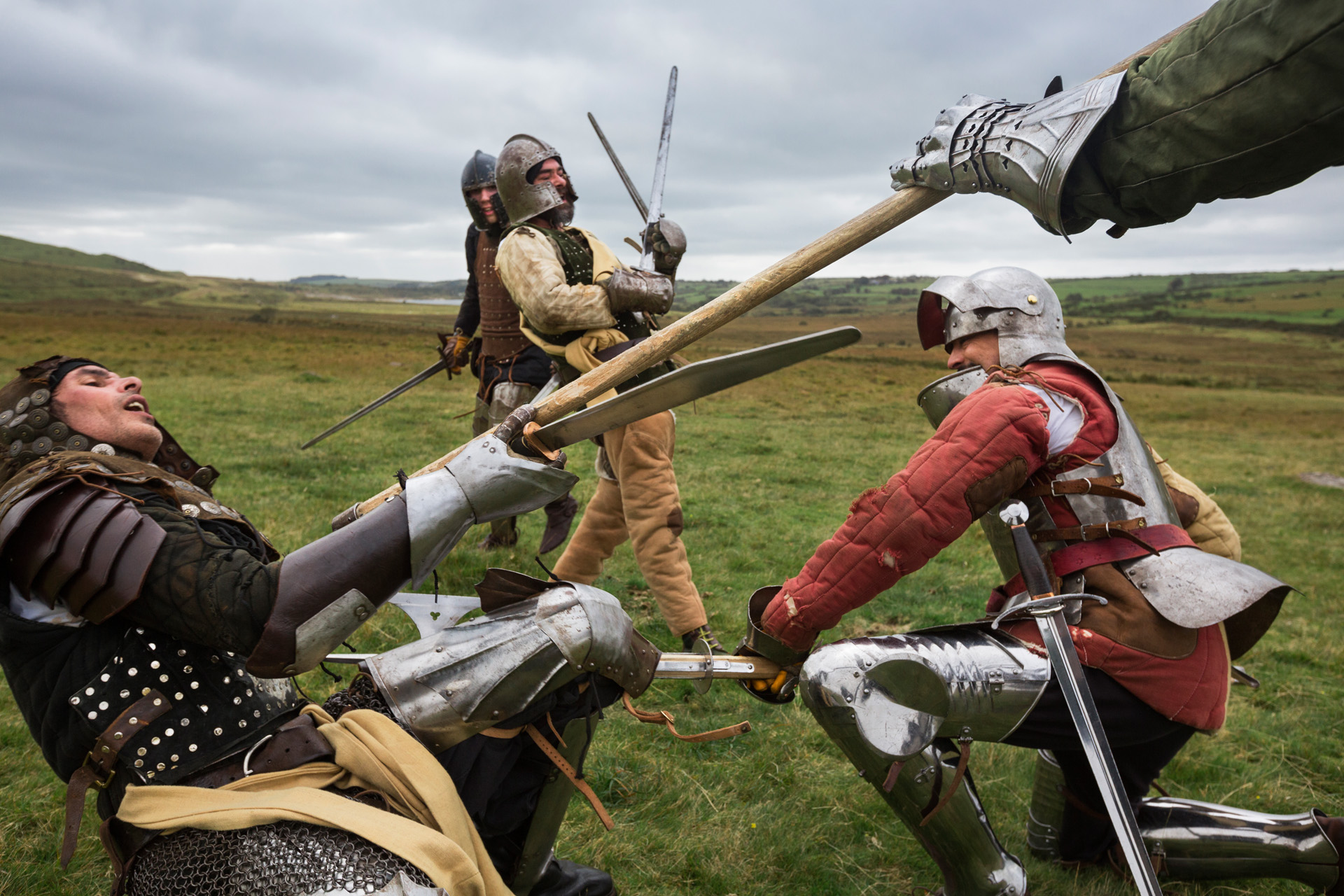  Members of the Cornwall based group Kernow Levy re-enact a battle: No battle was ever lost by King Arthur until he and his son Mordred faced one another in Slaughterbridge along the Camel River. Mordred was killed in the battle, while heavily wounde