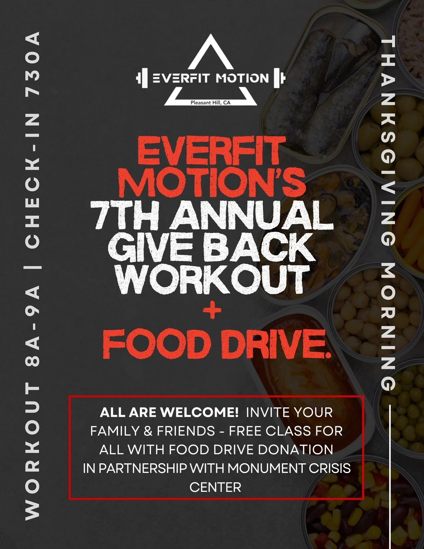 π¦ 7th Annual Thanksgiving GIVEBACK CLASS! π¦
11/27 Save the date, Thanksgiving Morning at 8AM!
Workout is 1 hour, but the event goes longer with mimosas, provided by Grocery Outlet, food, and prizes!
This class is FREE and open to all, plus recei