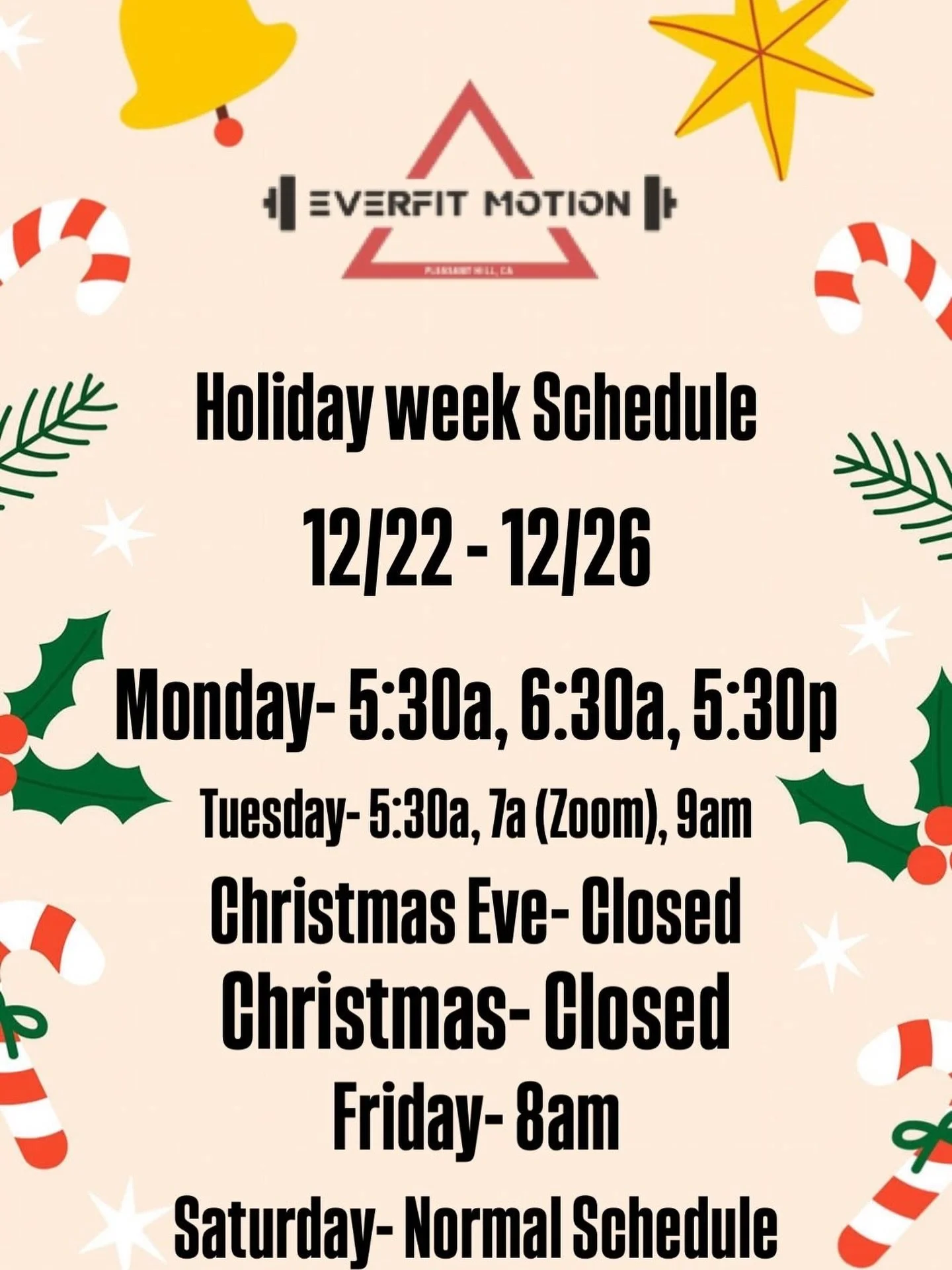 Next weeks holiday schedule is out!

Screen shot and save 👊