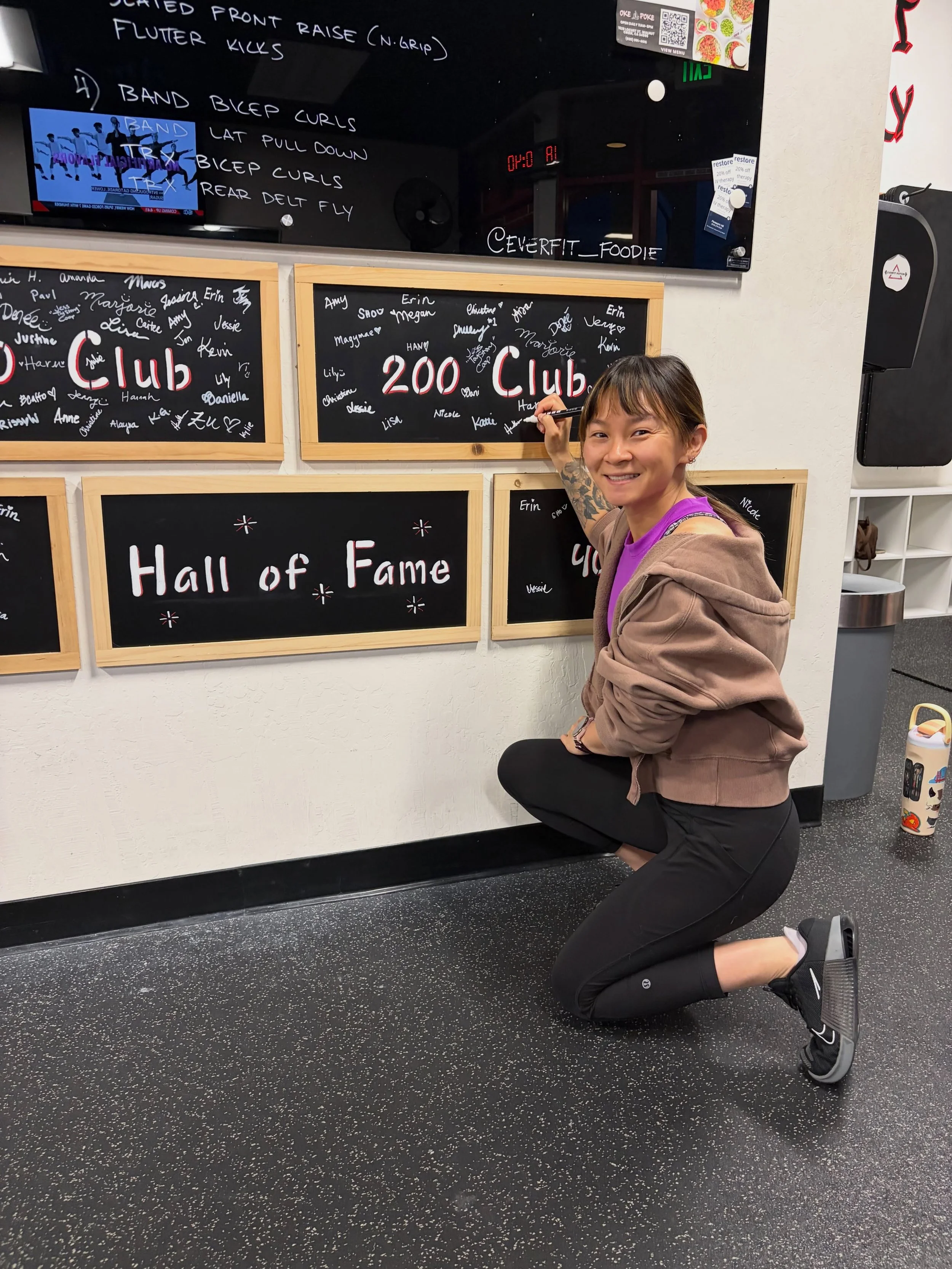 Congrats Heather for joining the 200 Class Board! 

From grabbing heavier weights to showing up consistently, Heather is a perfect example of what dedication looks like. And yes, she might be giving Jon (husband) a little motivation to keep up. Haha
