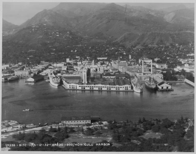 Honolulu Harbor in the 1920's. Source: Hawaiʻi State Archives Digital Collection.