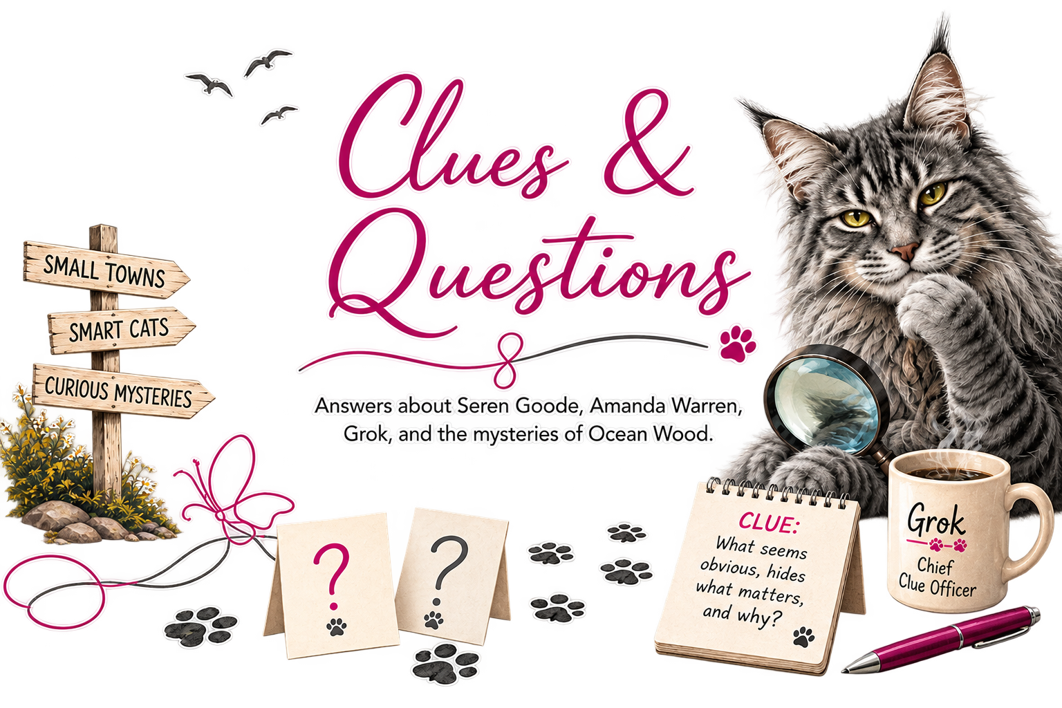 cozy scene with clues and a cat