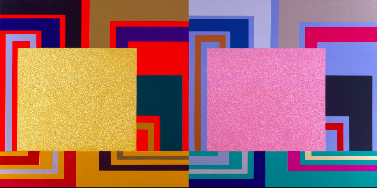 Peter Halley Ancillary Control, 2001 Acrylic, Day-Glo, pearlescent and metallic acrylic, and Roll-a-Tex on canvas 73 × 144 in. Image courtesy Waddinton Custot..png