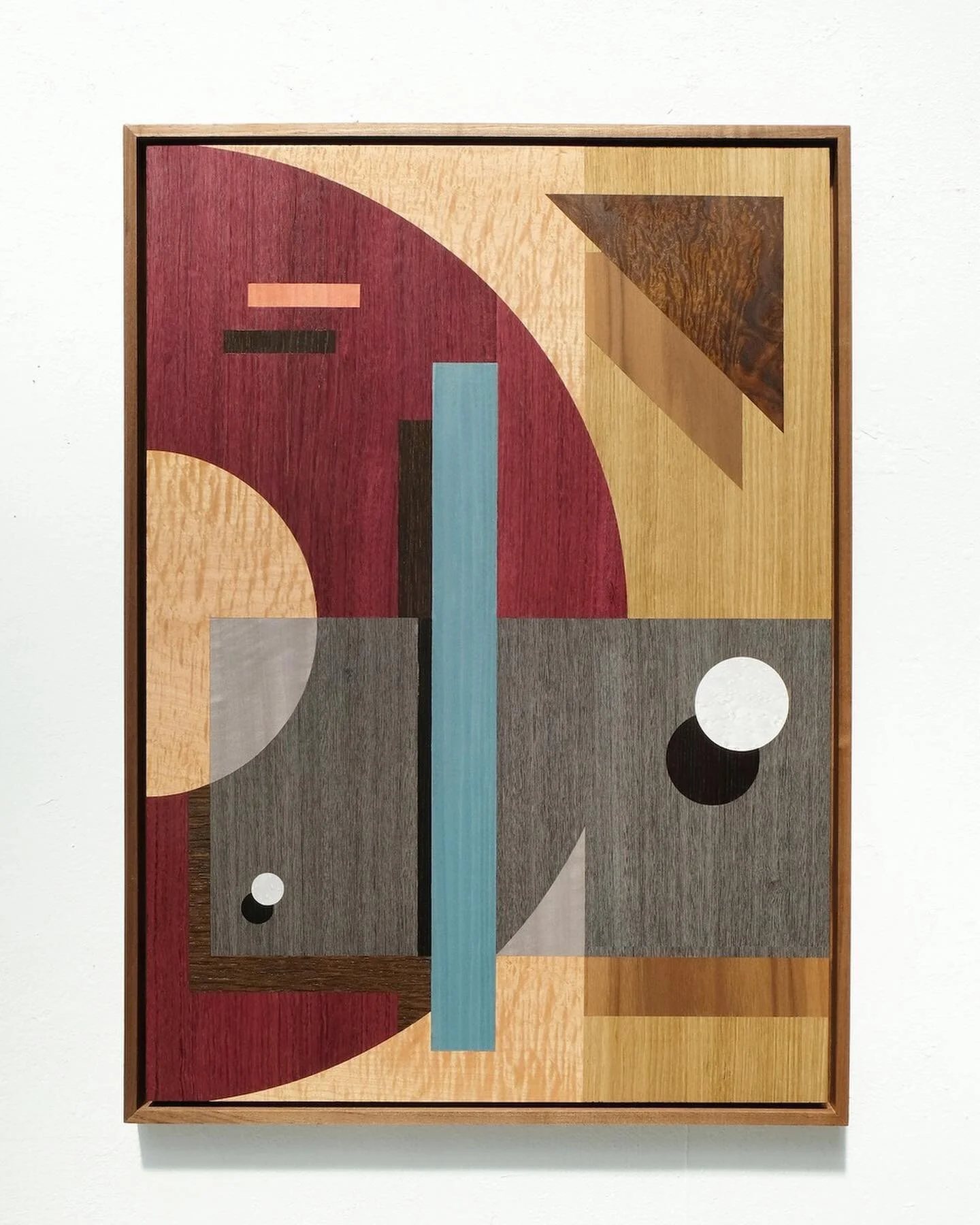 Olly Fathers, Species in Space , 2020, Purpleheart, Dyed Birds Eye Maple, Fumed Oak, Dyed Tulip, Oak, Walnut Burr, Walnut, Figured Sycamore, Koto on board with Sold Walnut Frame, 72.8 cm x 52.8 cm, 28.7 in x 20.8 in

Constructed Panel, 2020, Oak, fum