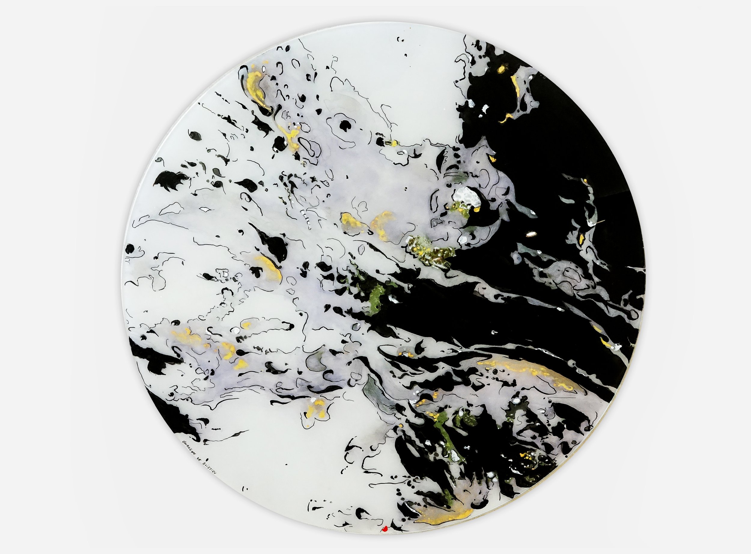 Caroline de Boissieu, Gaia, 2020, Mixed media on laminated art glass, 83 x 83 cm.