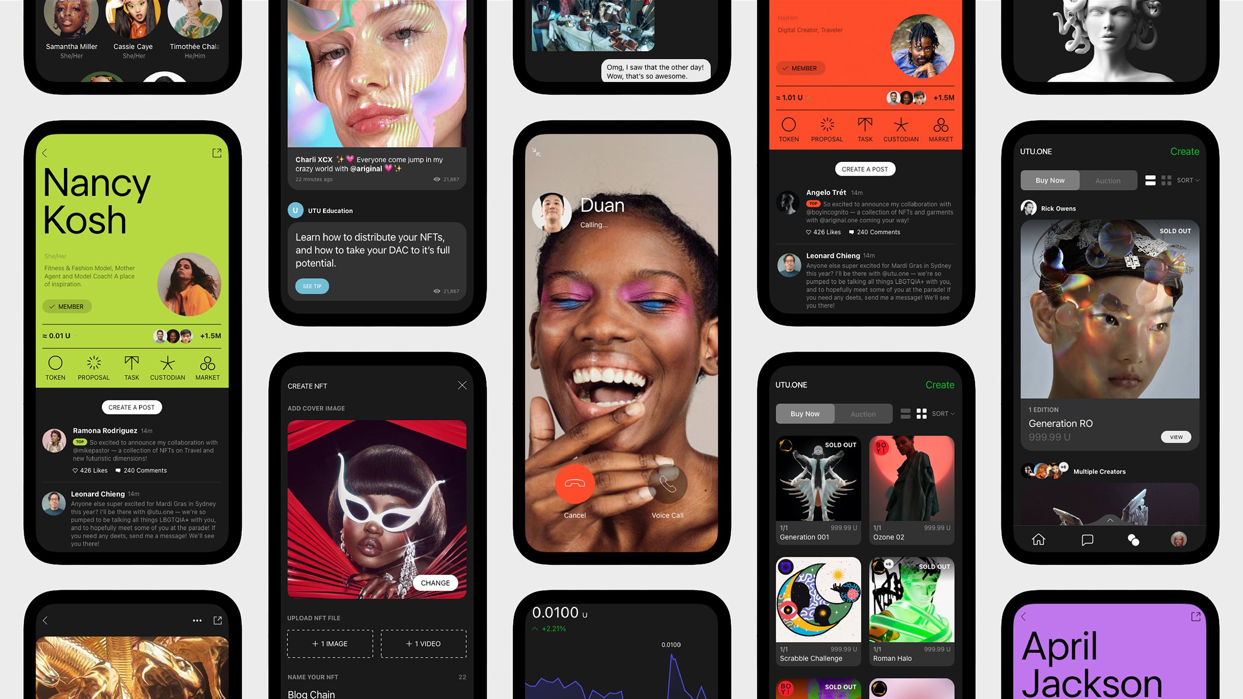 Visual identity and UI for a decentralised social media platform and NFT marketplace built on the EOSIO blockchain.