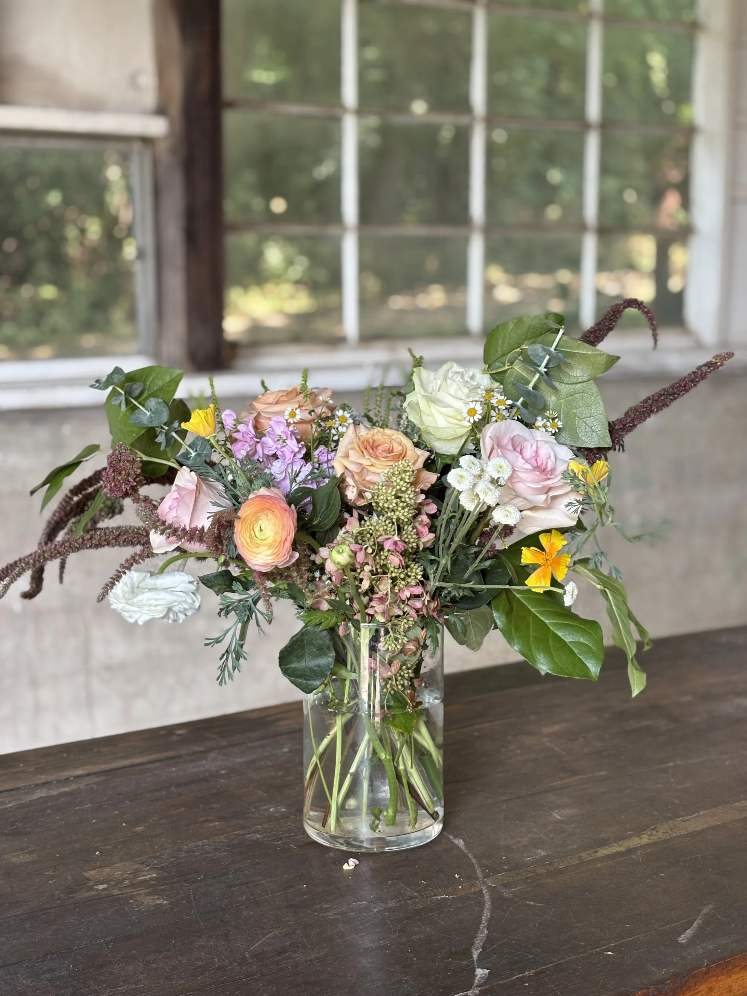 Medium Glass Vase Arrangement - Wild Garden Bar or Welcome Table Placement