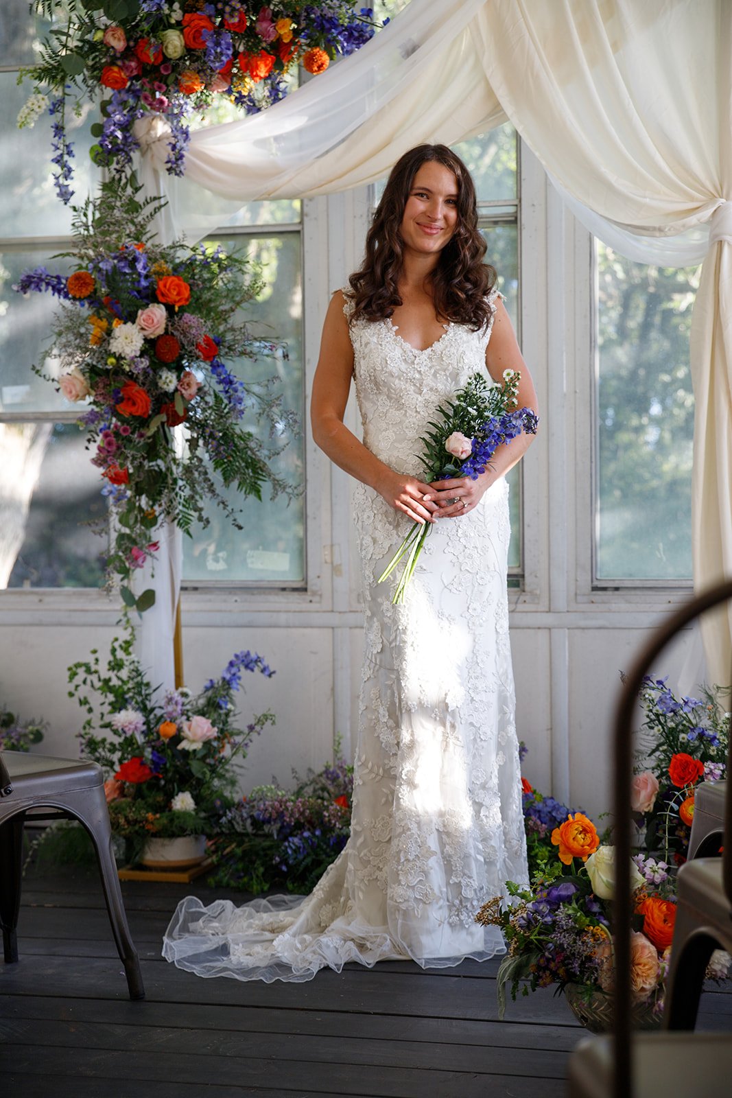 The 1854 House - Sunroom Ceremony (10 guests) - Full Corner Arbor, Aisle Compotes, Simple Bridal Bouquet