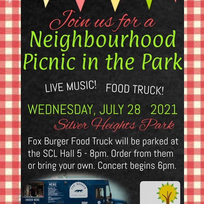 Save the date - July 28! Neighbourly music and burgers in the park 🎶 🍔 &hearts;️