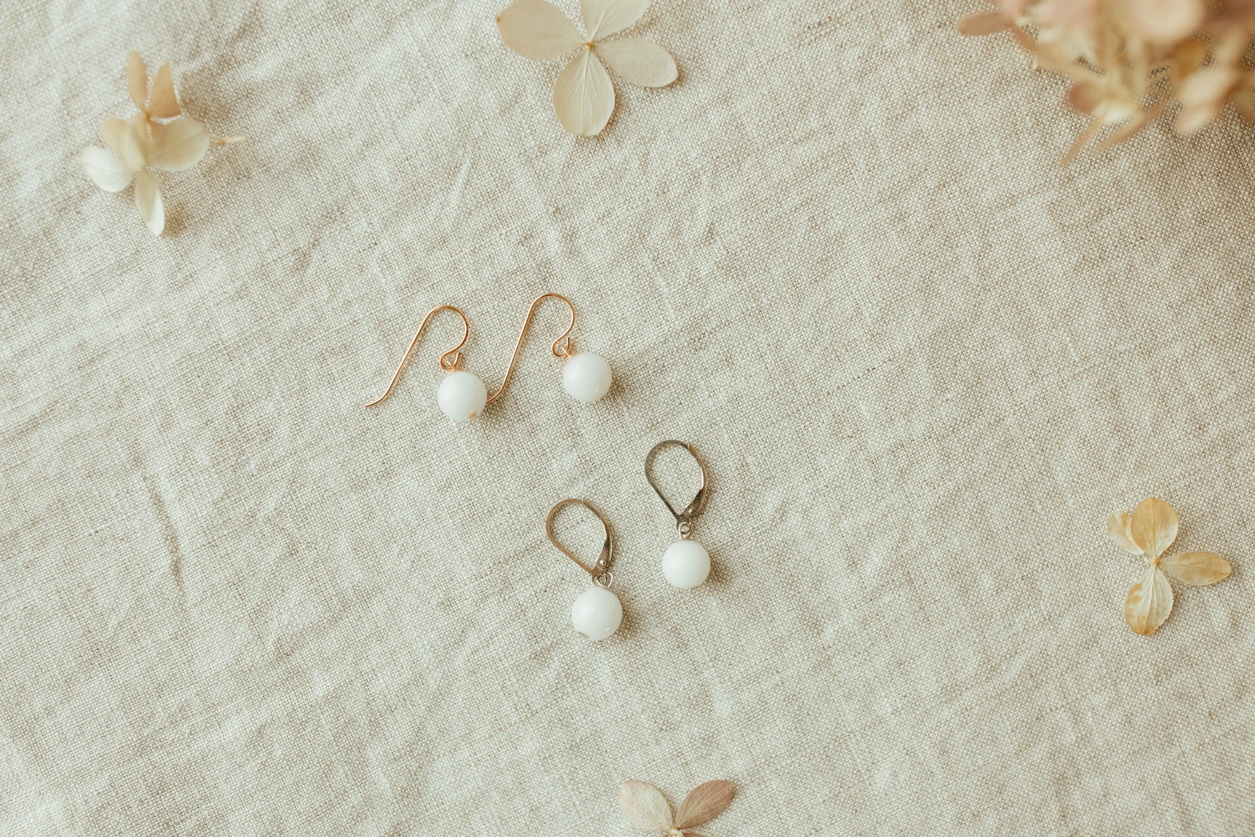 Sterling silver pearl drop earring with lever backs and yellow gold Pearl drop earring with hook backs