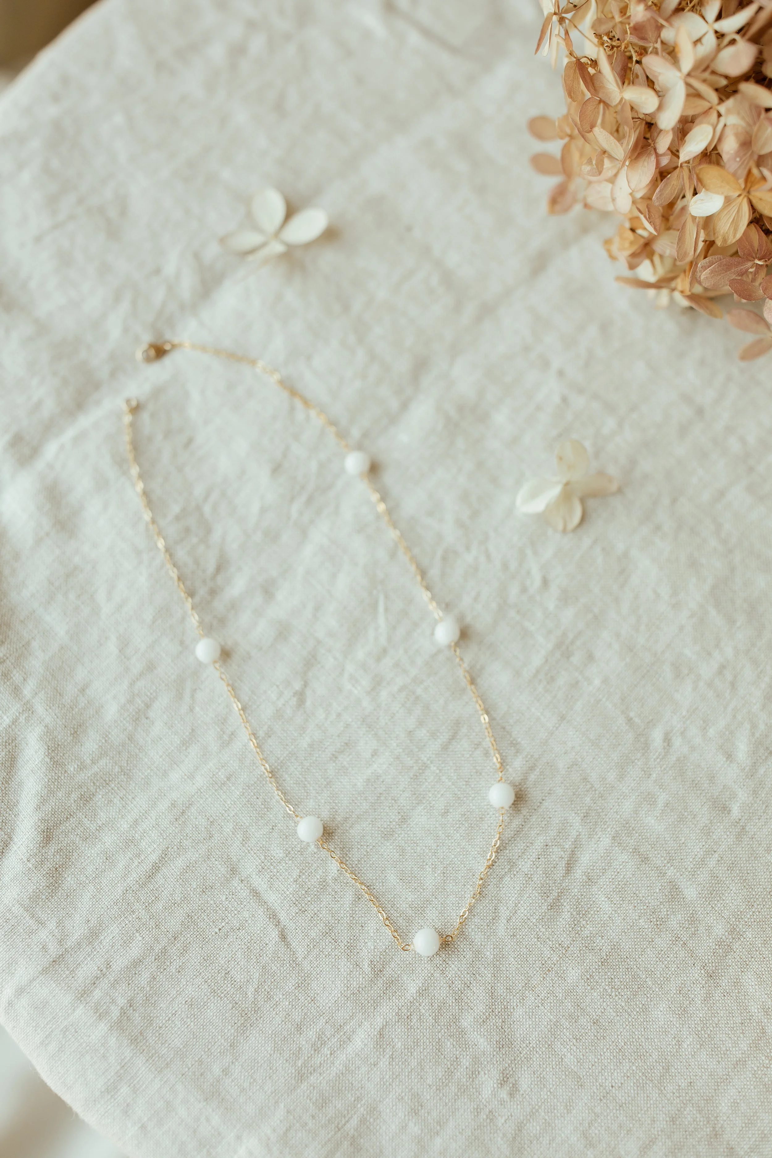 Yellow Gold Petite Pearl choker with 6 pearls spaced out