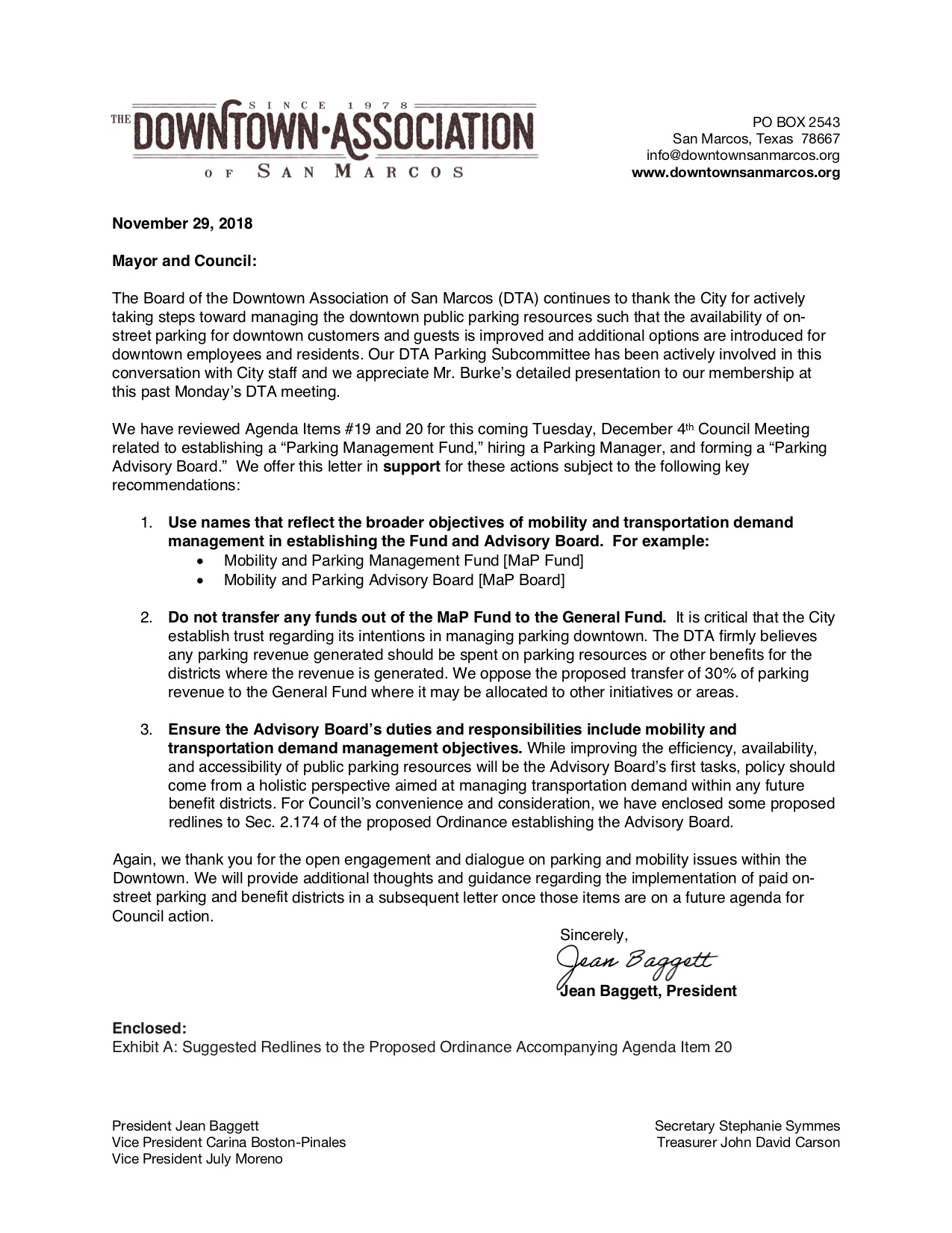 20181130 - Parking Fund Mgr and Board - DTA Letter PG 1.jpg