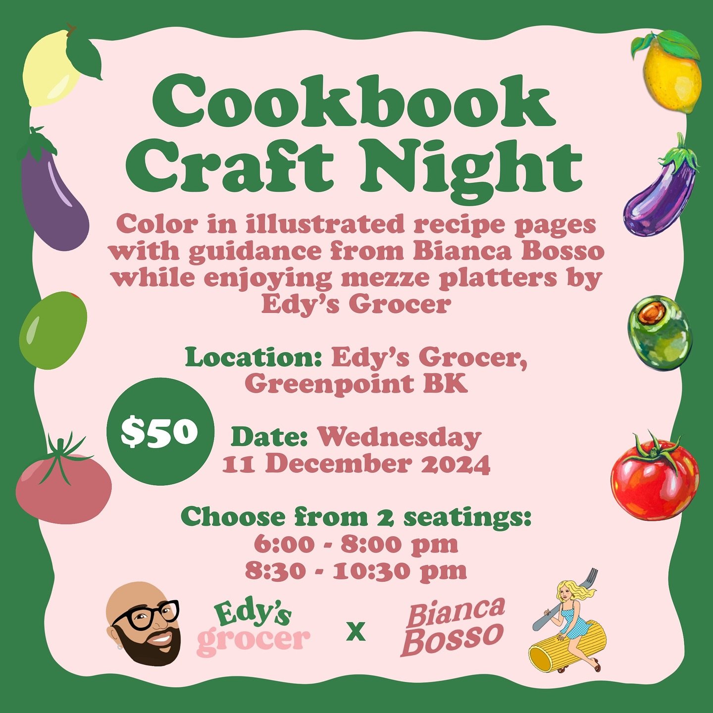 Join us for Cookbook Craft Night at @edysgrocer ✨📖🖍️

@biancabosso &amp; @edymassih are teaming up for an evening of art, food, drinks, and holiday cheer on Wednesday December 11th!

Get creative as you&rsquo;re guided by Bianca in coloring recipes