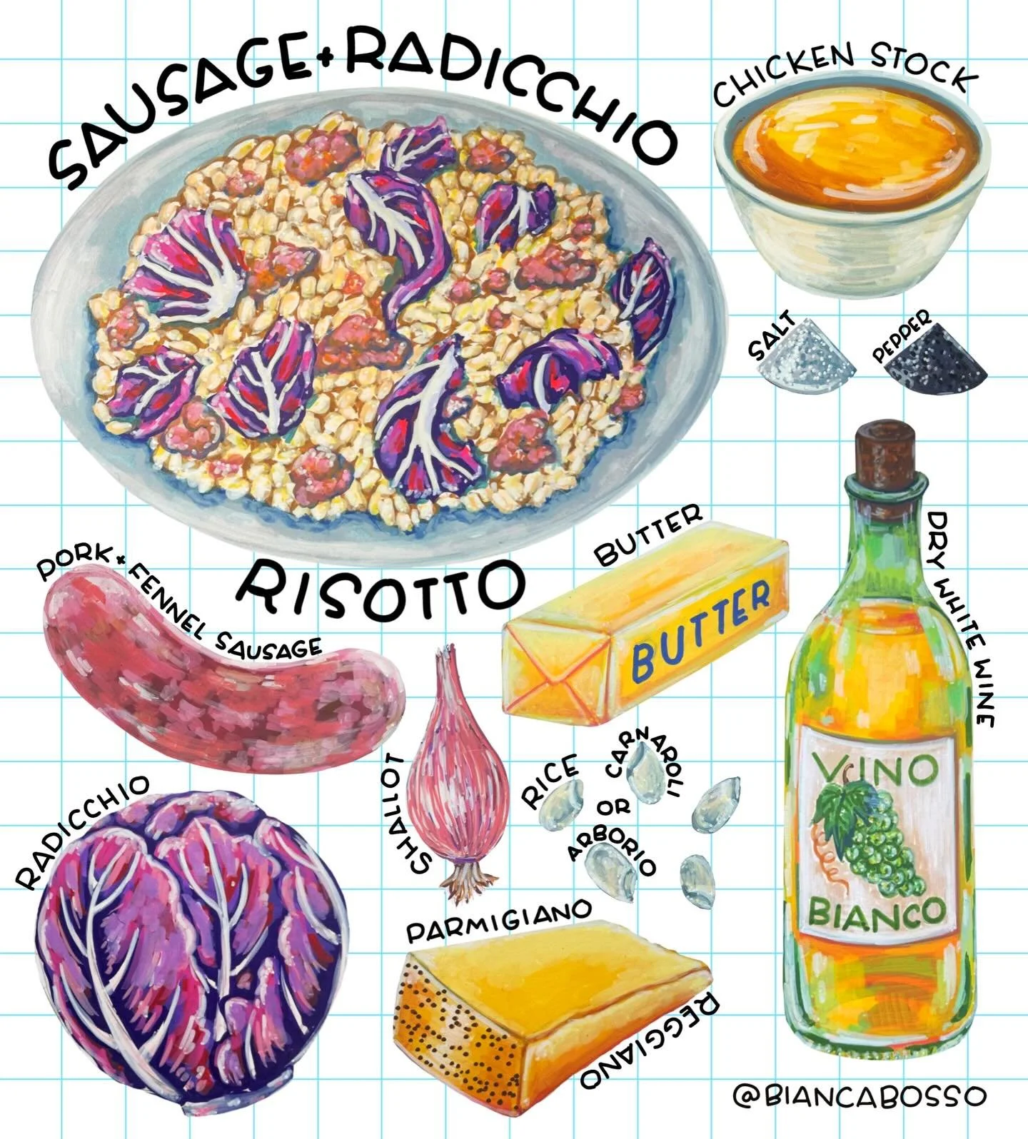 Some recipes look just as good on the page as they taste on the plate. This sausage and radicchio risotto is all contrast - rich, creamy, bitter, sharp - finished with butter, Parmigiano, and a proper mantecatura.

Comment RECIPE and I&rsquo;ll send 