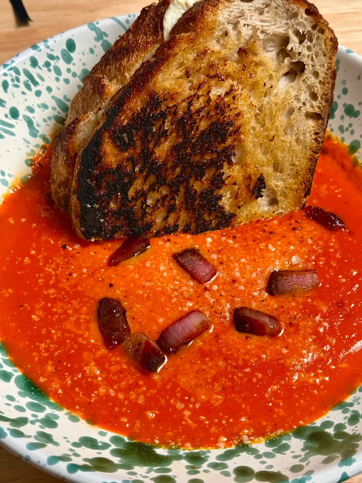 Amatriciana Soup with Pecorino &amp; Provolone Grilled Cheese Recipe 