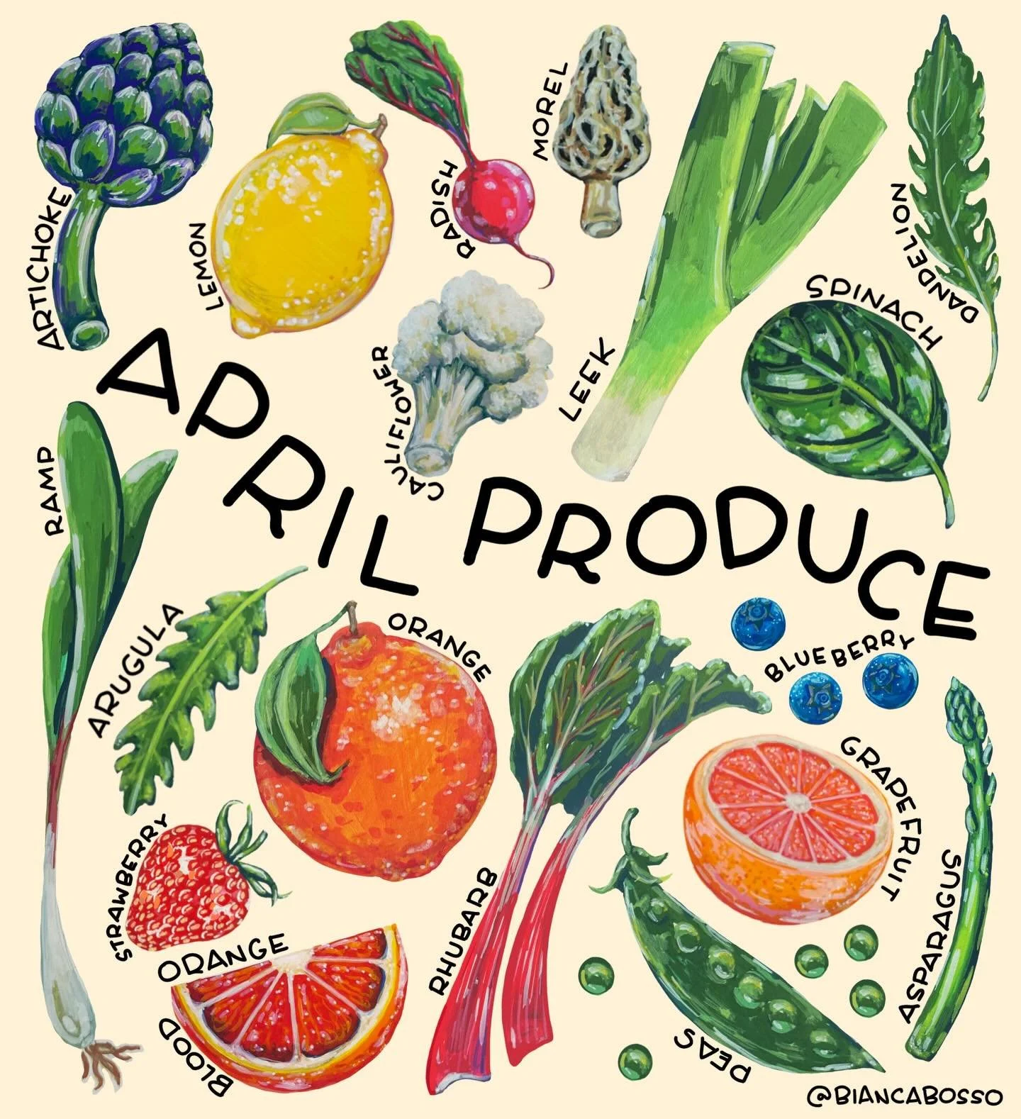 April has arrived which means spring has officially sprung! It&rsquo;s time to enjoy spring greens, tender shoots, and tart-sweet fruit that feels like a reward for surviving winter. Also keep an eye out for fleeting morels and ramps! 🍊🫛🍋🍓🫐 🍄&z