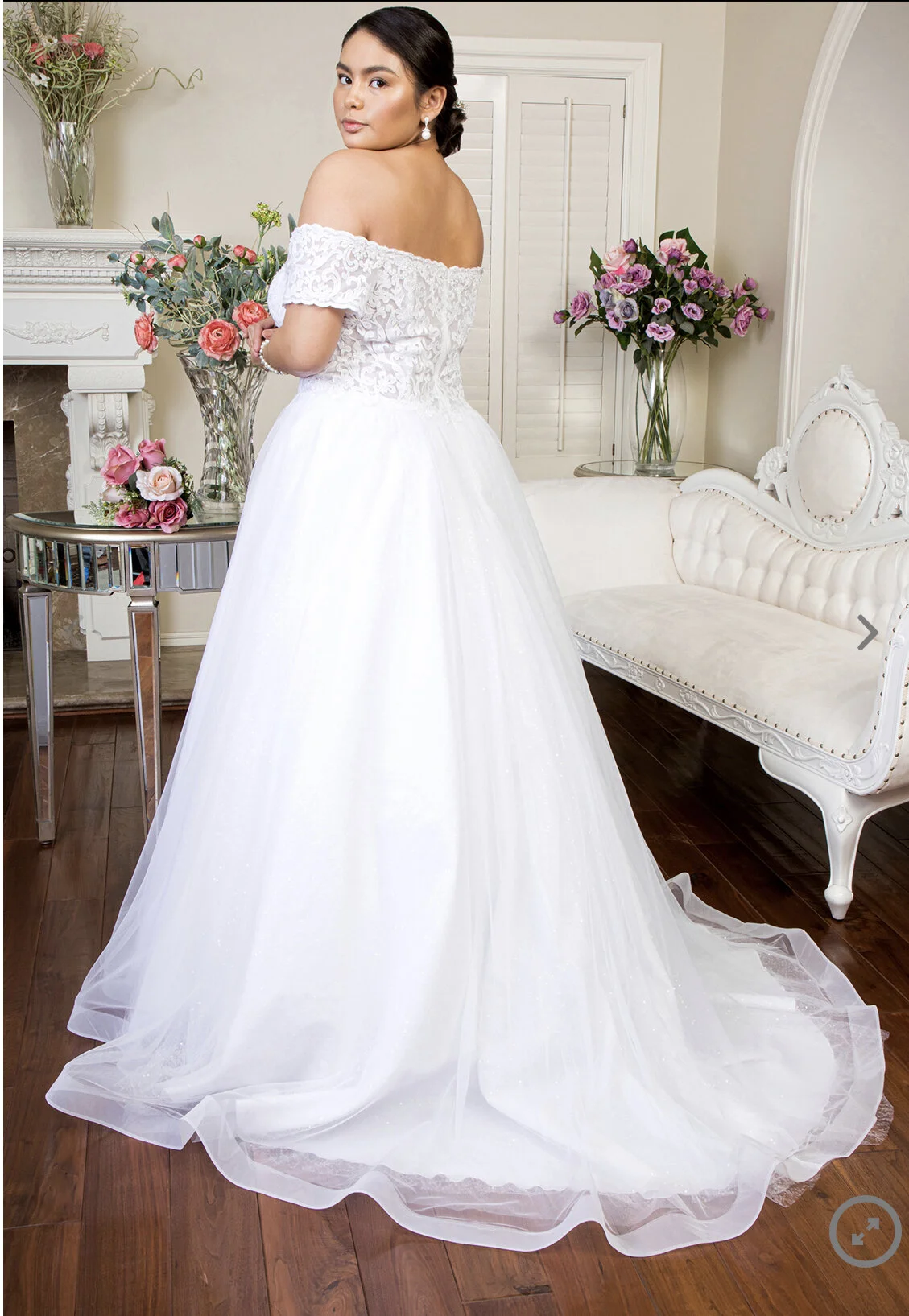 Cut-Away Shoulder Glitter Mesh Wedding Gown GL1936  Bettyonce's Boutique