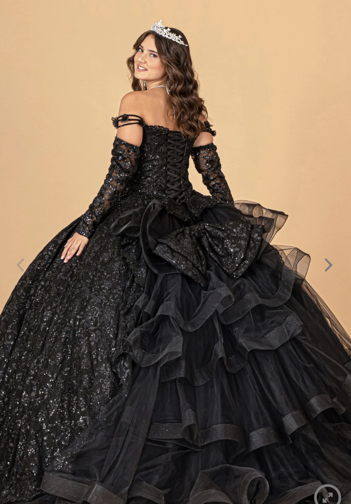 blue dress for baby girl Applique Off Shoulder Tiered Quinceanera Dress by LA Glitter 24062 main image 1