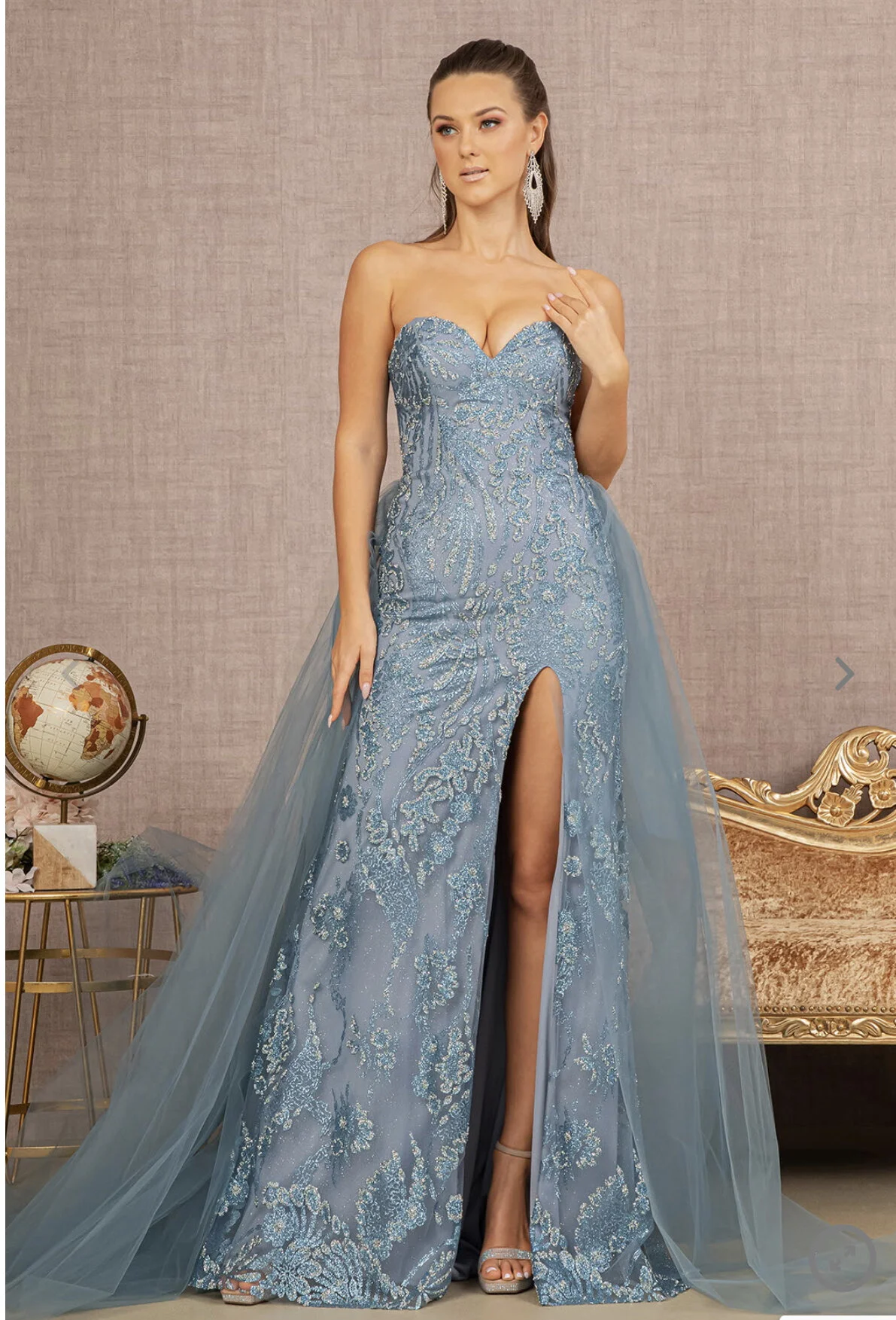 GL3156. Halter Jewel Glitter Mermaid Dress w/ Detachable Mesh Layer   Bettyonce's Boutique