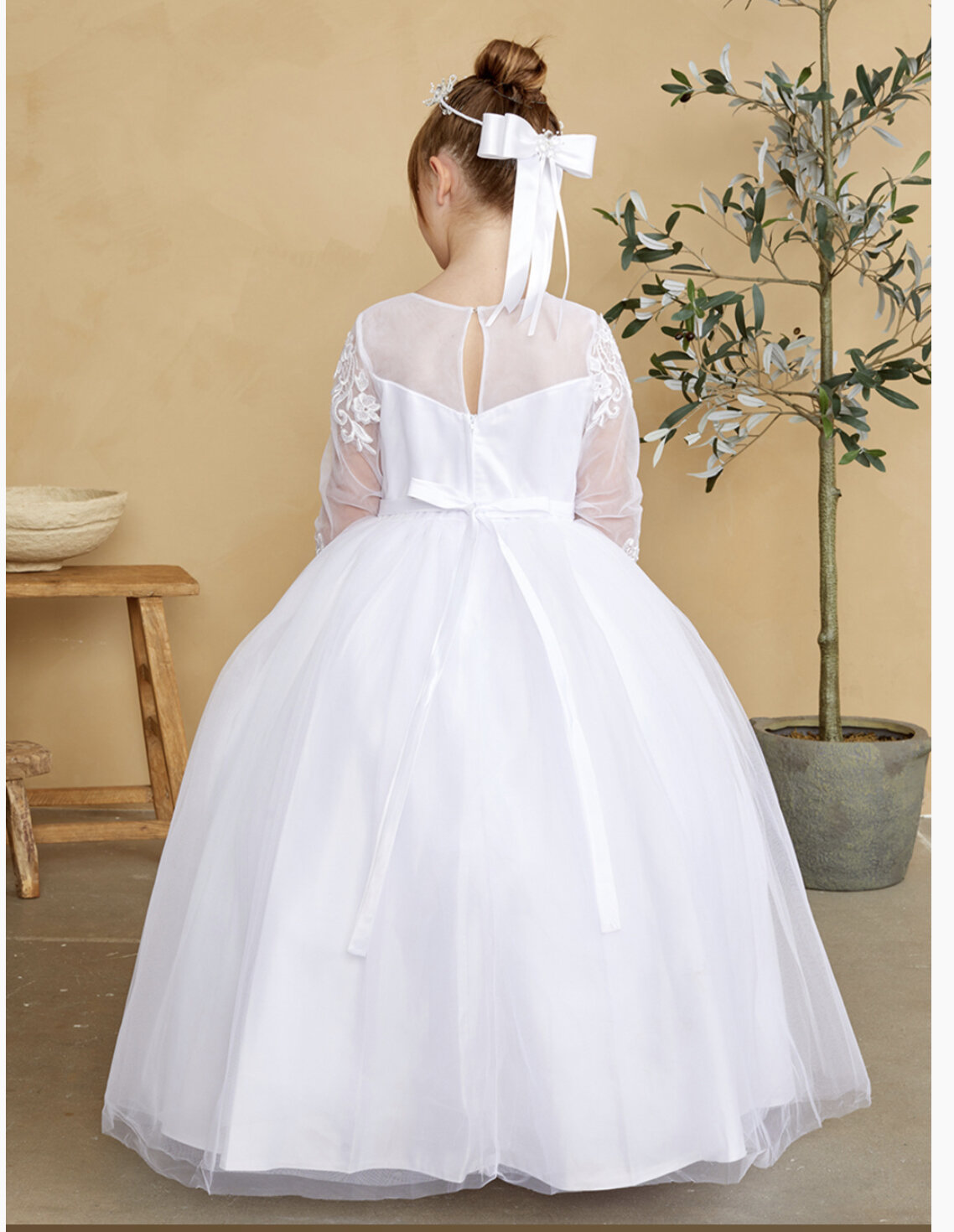 1st holy communion dresses Long Sleeve and Silk Organza Made In Italy Communion Dress 6 / Off White main image 0