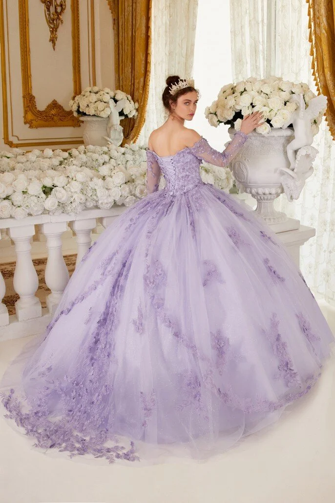 fitted lace wedding dress Light Purple Quinceanera Dressess with Cape Luxury Butterfly Applique   formalgowns