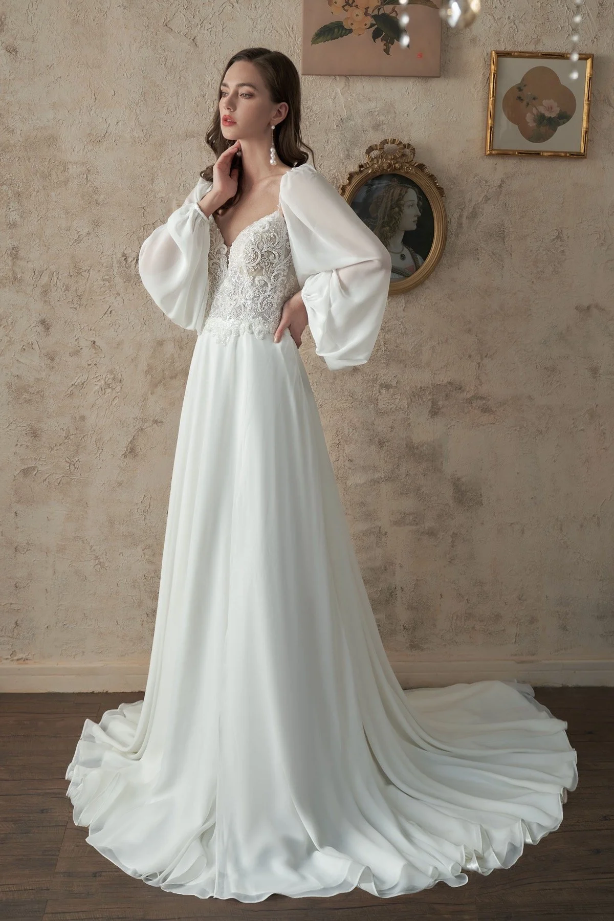 Detached Long Simple Chiffon Bishop Wedding Sleeves with Romantic Detail Beading. SKU: FS2052 Bettyonce's Boutique Detached Long Simple Chiffon Bishop Wedding Sleeves with Romantic Detail Beading. SKU: FS2052 Bettyonce's Boutique