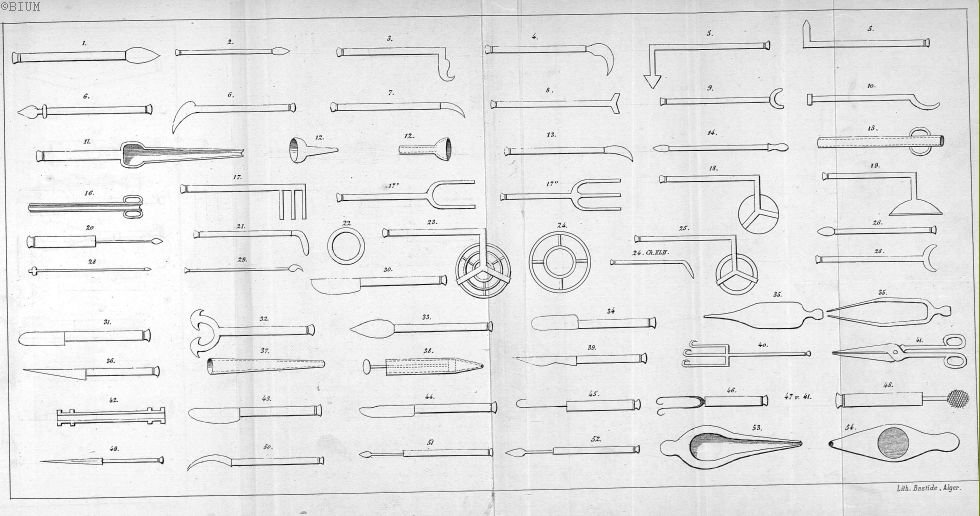 Surgical instruments described by Al-Zahrawi, via Wikipedia