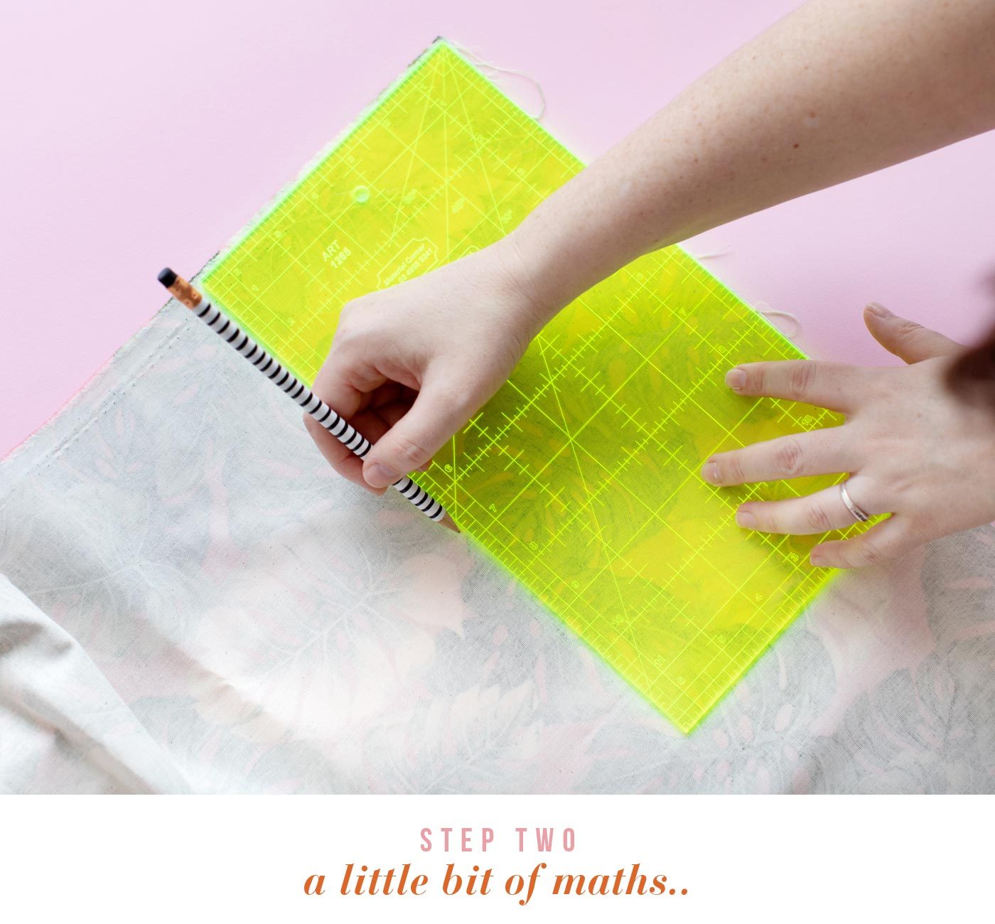 A little bit of maths. Measure and mark out 2 napkins (14.5 x 19cm each) plus 2 placemats (25 x 19cm)