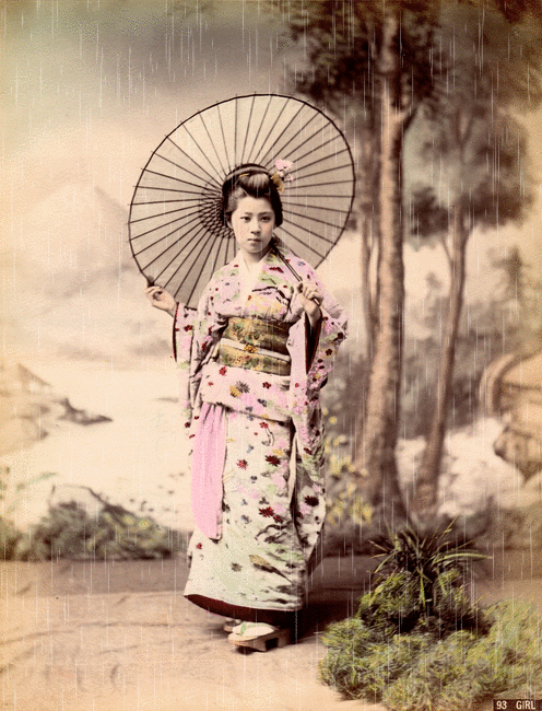 Japanese Girl with Parasol in the Rain