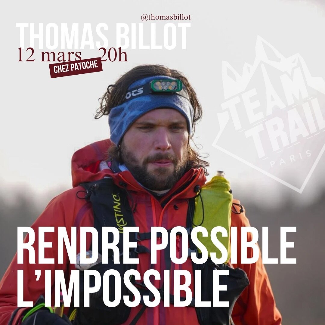 Nous avons le plaisir d&rsquo;accueillir @_thomasbillot_ pour notre prochaine conf&eacute;rence ce mardi 12 mars &agrave; 20h chez @patocheandfriends .
Il vient nous partager son formidable d&eacute;fi dans le massif jurassien : traverser 7 fois le m