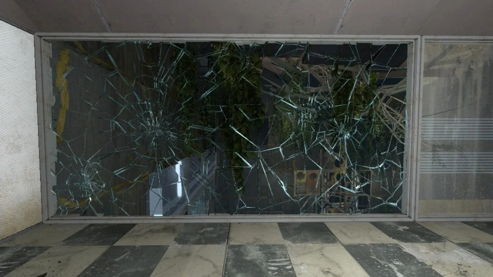 Cracks indicate that certain windows can be broken in enough force is applied