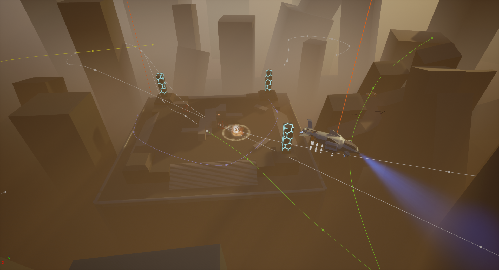 The AI Boss making a drop run, releasing AI minions to keep the player occupied