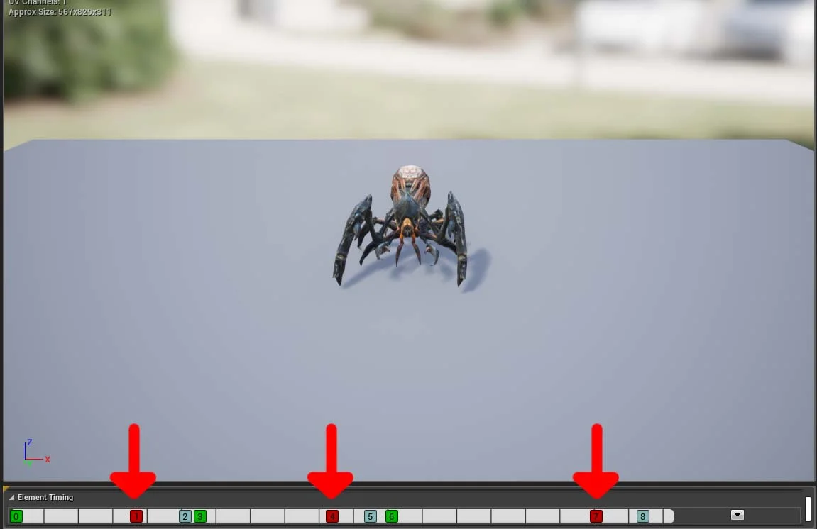 Notifiers in the animation montage marked with red arrows